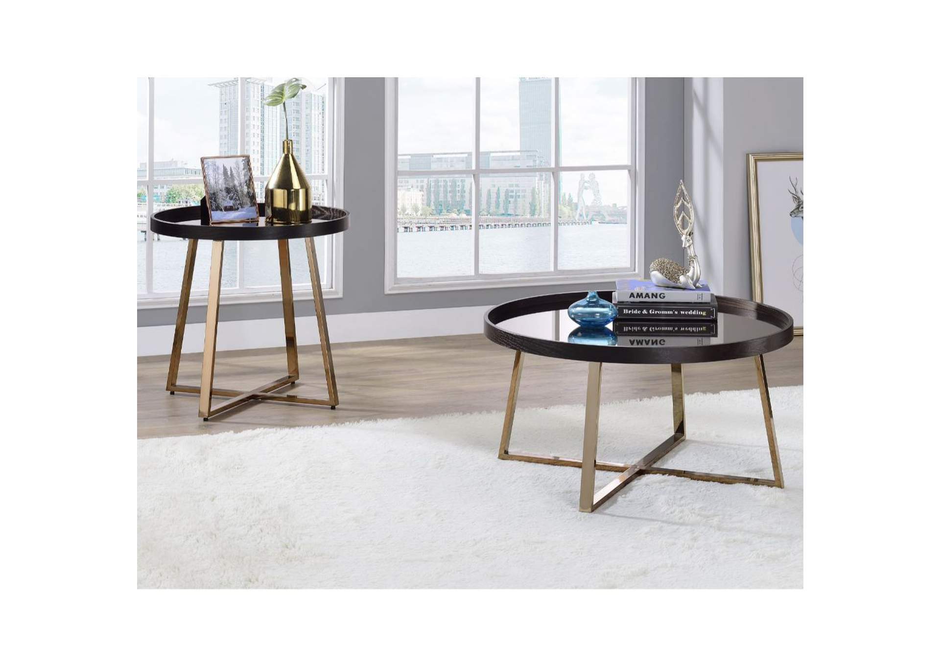 Hepton End Table, Mirrored, Walnut and Champagne image 1