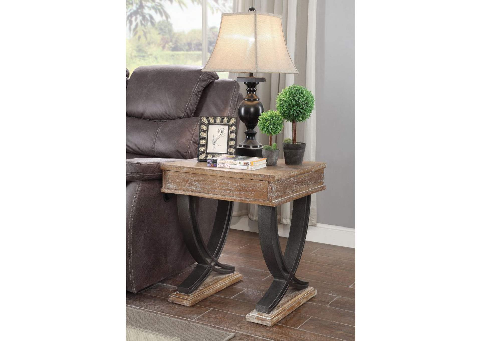 Pellio End Table, Antique Oak and Black image 3