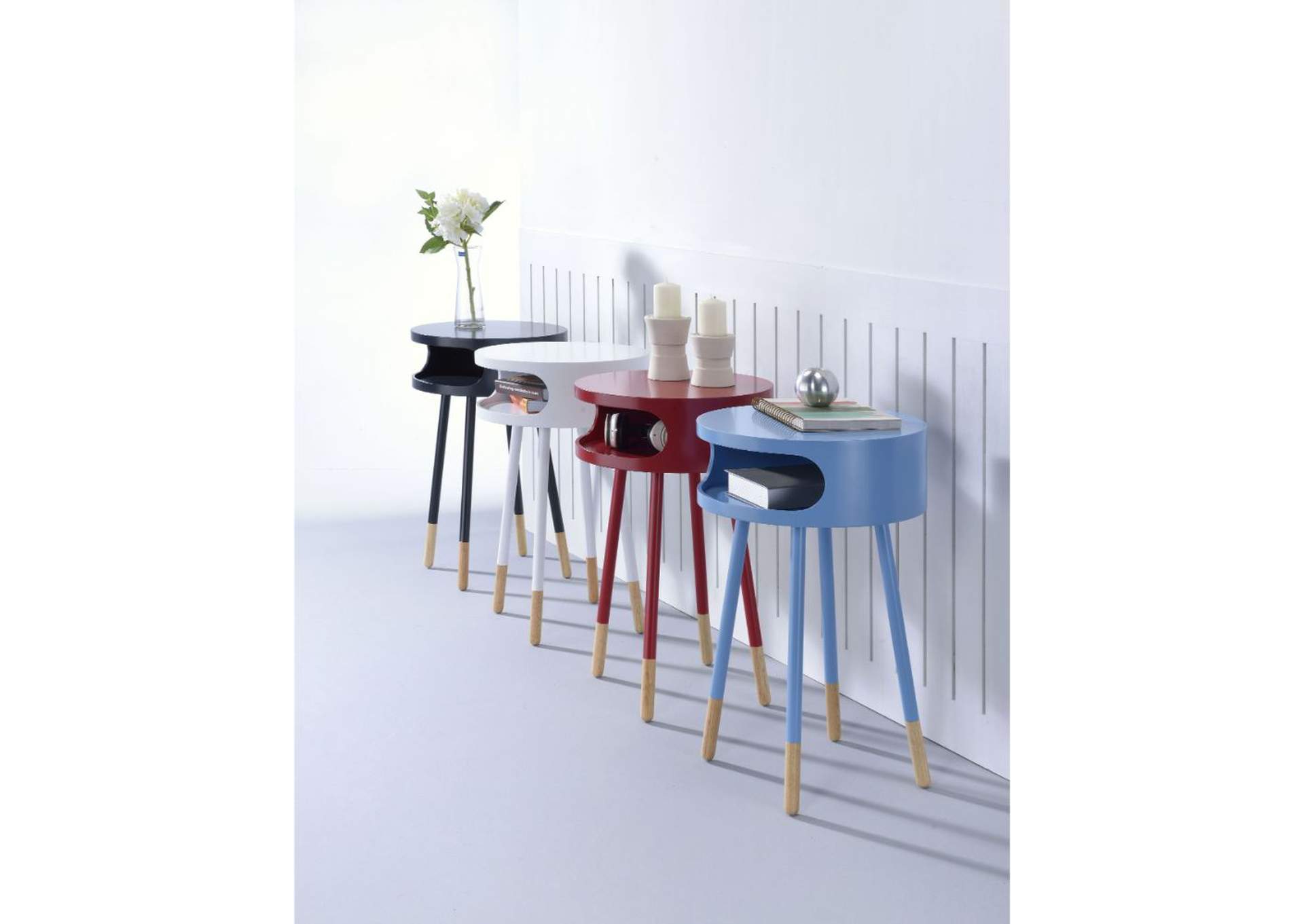 Sonria End Table, White and Natural