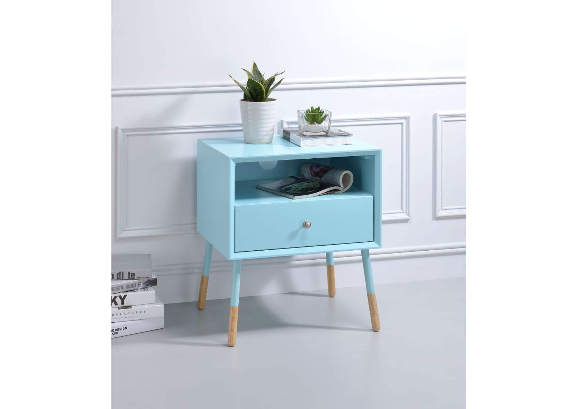 Sonria Ii End Table, Light Blue and Natural image 6