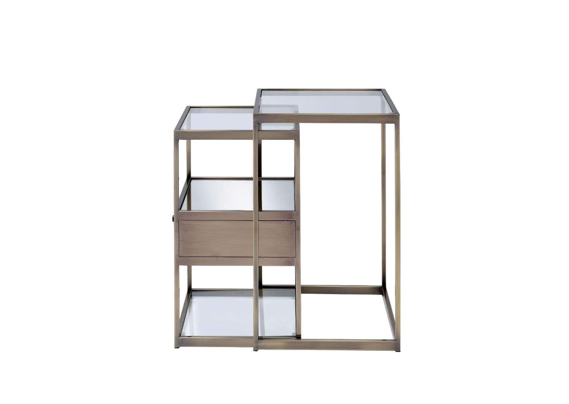 Enca 2 Pieces Pack Nesting Tables Set, Antique Brass and Clear Glass