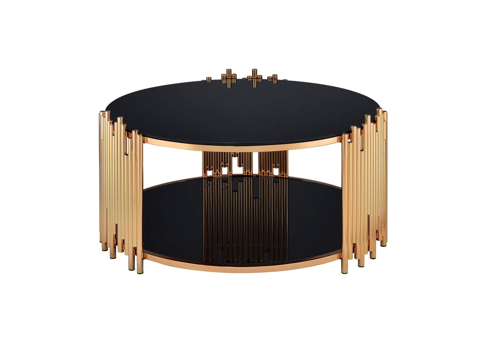 Tanquin Coffee Table, Gold and Black Glass - 1 Set in 2 Cartons