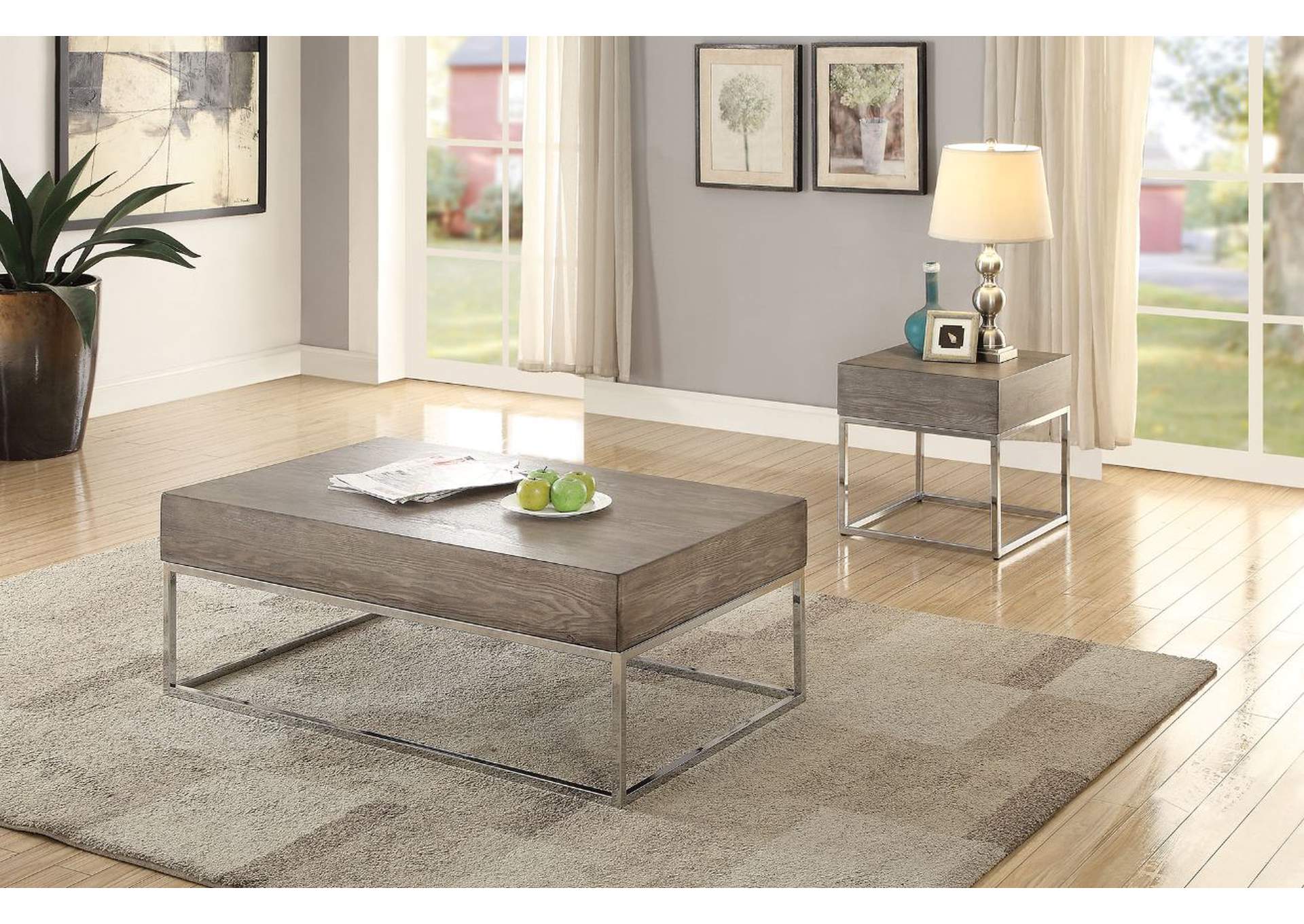 Cecil Ii Coffee Table, Gray Oak and Chrome image 1