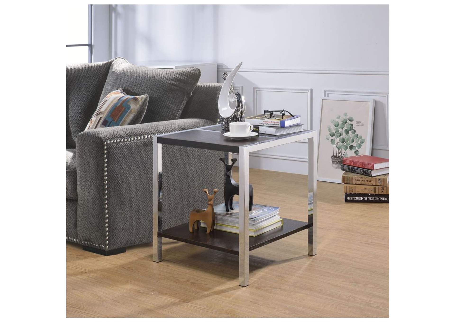 Jethro End Table, Espresso and Chrome image 3