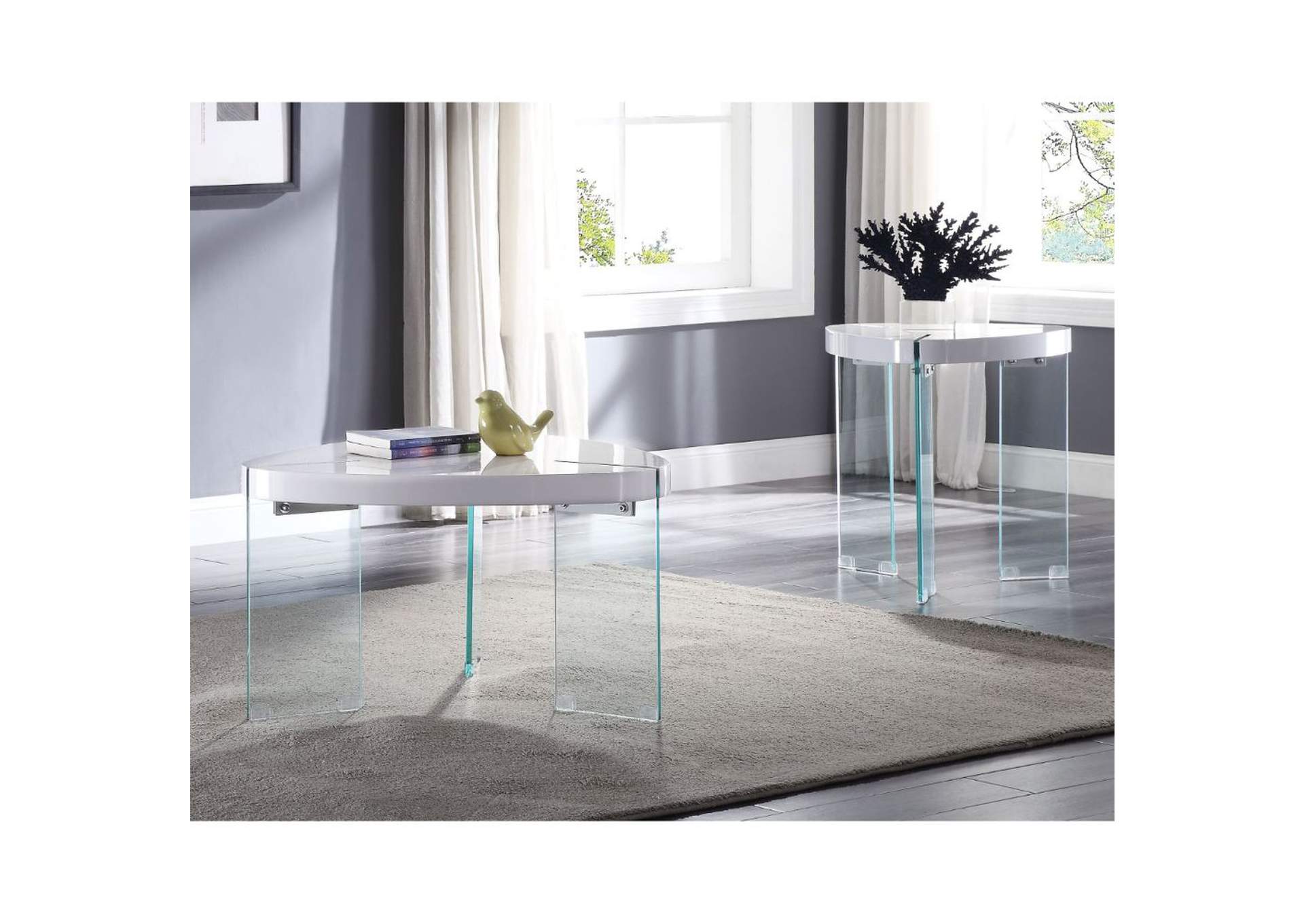 Noland Coffee Table, White High Gloss and Clear Glass - 1 Set in 2 Cartons image 1