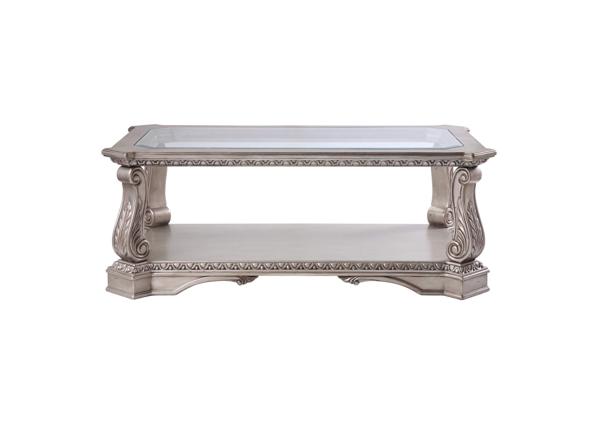 Northville Coffee Table, Antique Silver and Clear Glass
