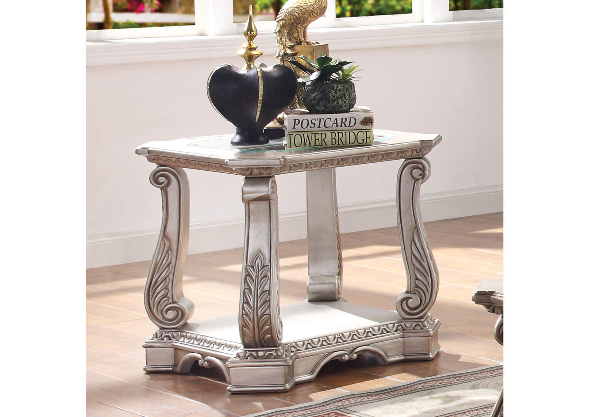 Northville End Table, Antique Silver and Clear Glass image 1