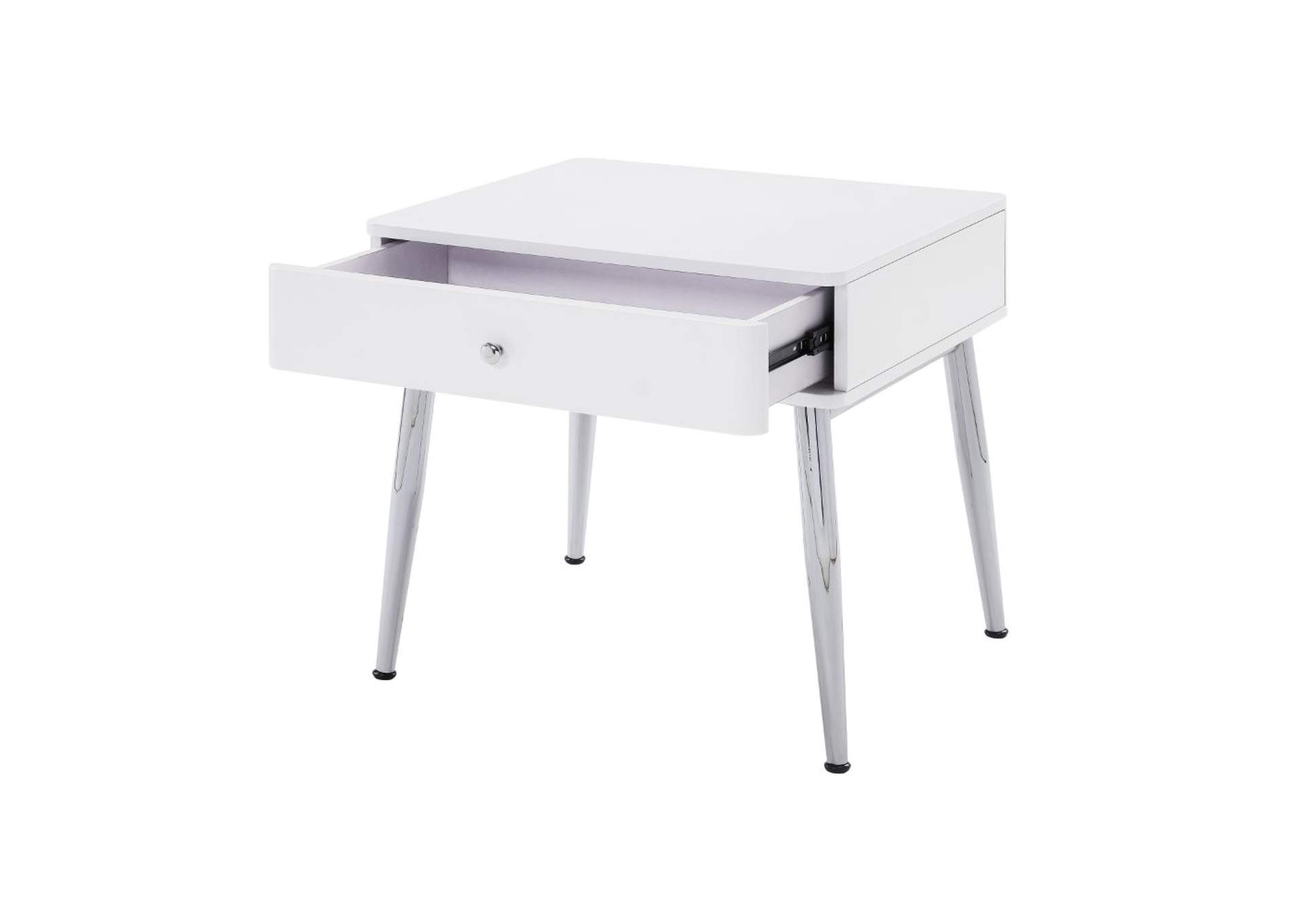 Weizor End Table, White High Gloss and Chrome - 1 Set in 2 Cartons image 1