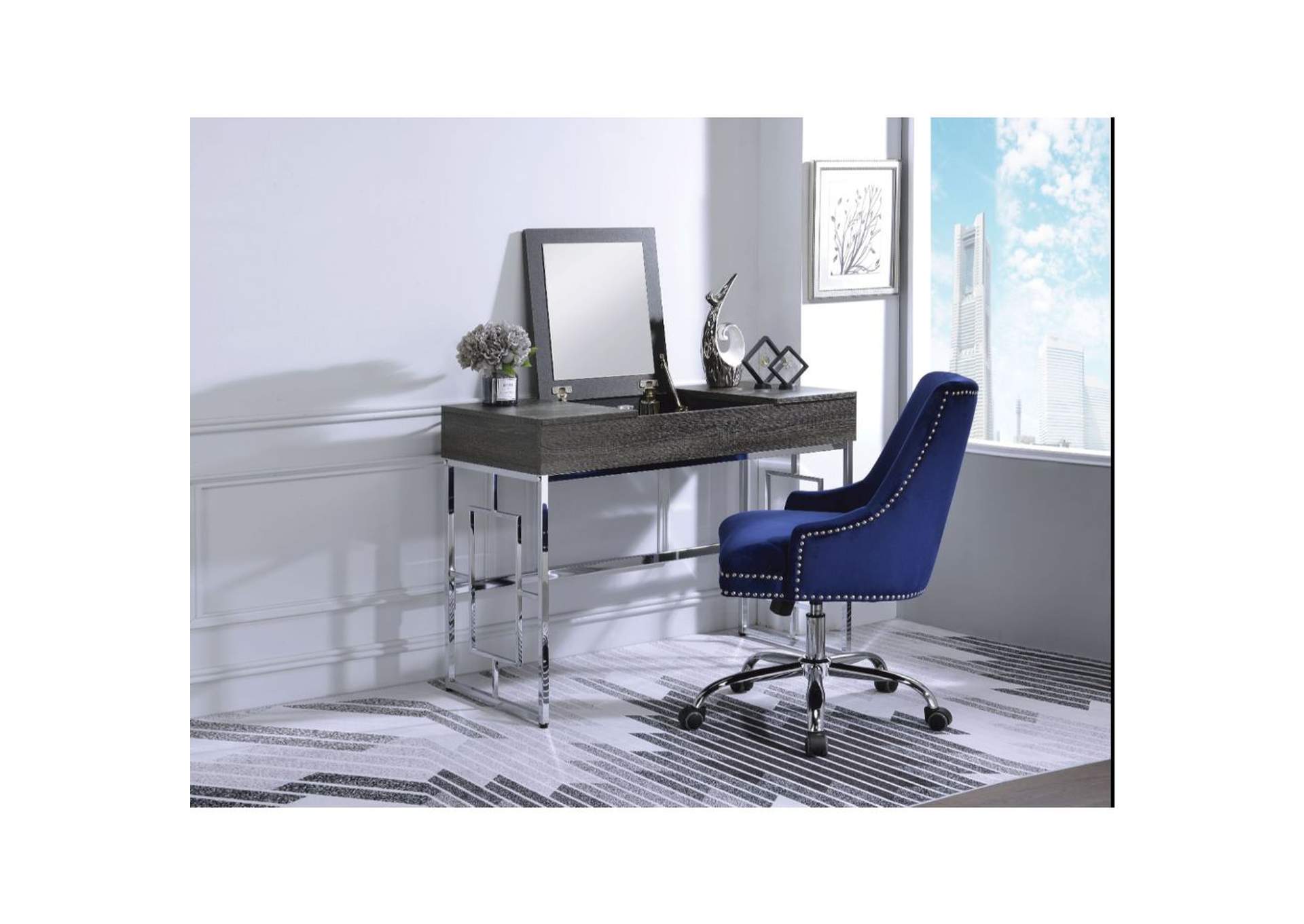 Saffron Vanity Desk, Black Oak and Chrome image 7