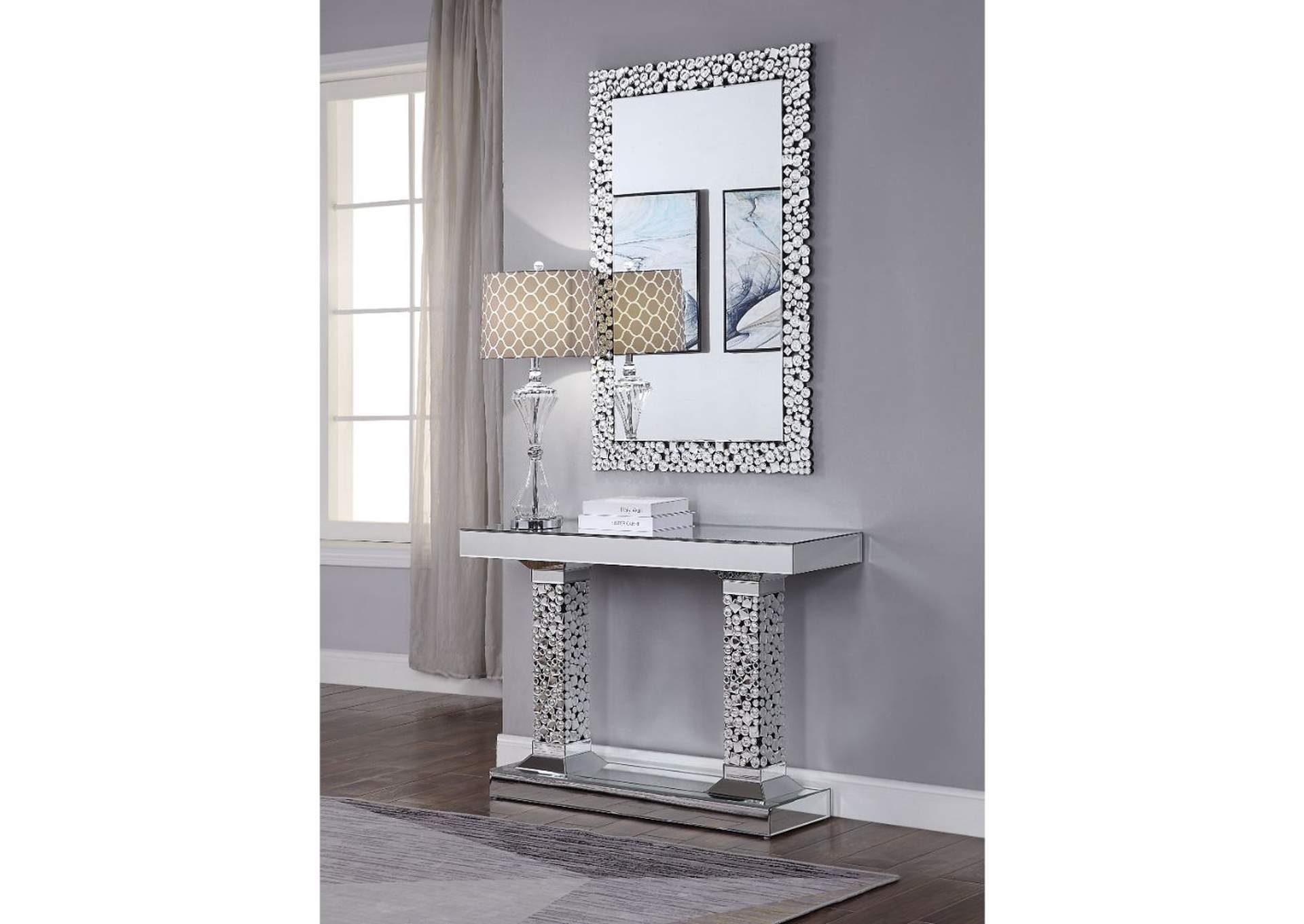 Kachina Console Table, Mirrored and Faux Diamonds - 1 Set in 2 Cartons image 6