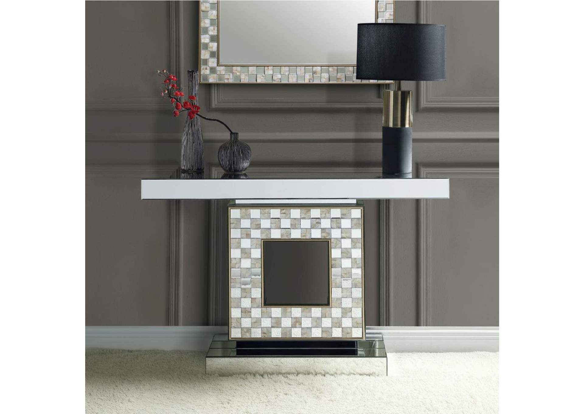 Nasa Console Table, Mirrored and Mother of Pearl - 1 Set in 2 Cartons image 1