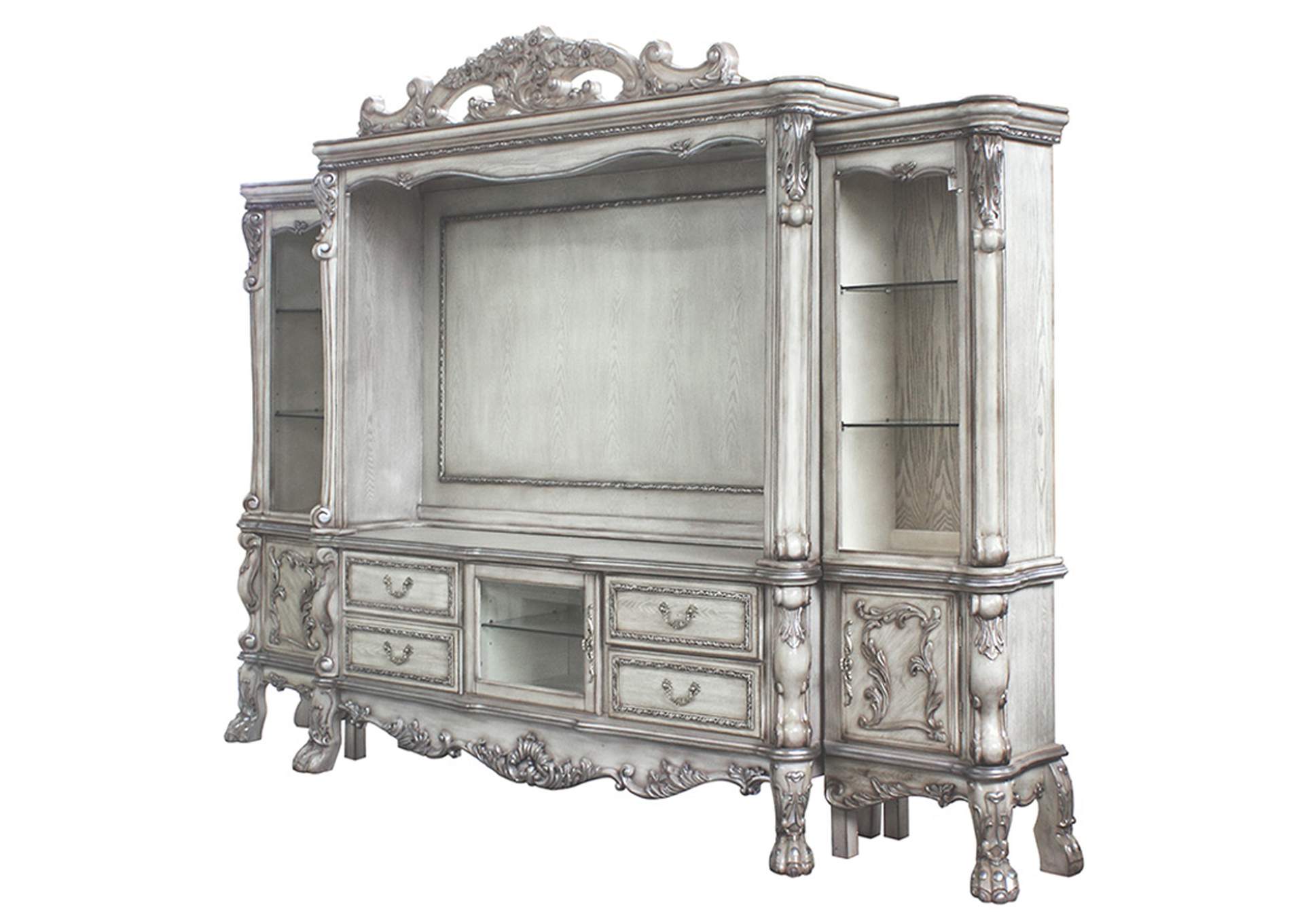 Dresden Entertainment Center - 91470 - Traditional, Vintage - Glass, Wood - Aspen-Poplar, Wood Veneer, Poly-Resin - Vintage Bone White