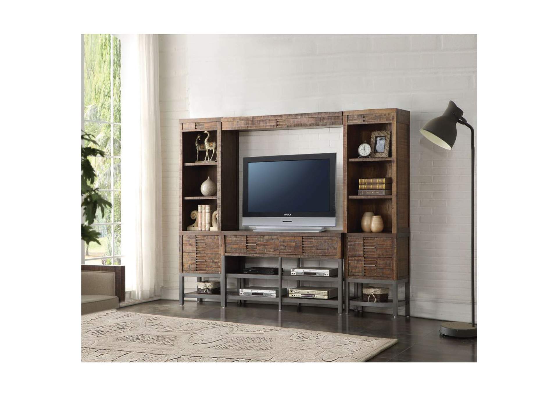 Andria Entertainment Center, Reclaimed Oak - 1 Set in 5 Cartons image 3