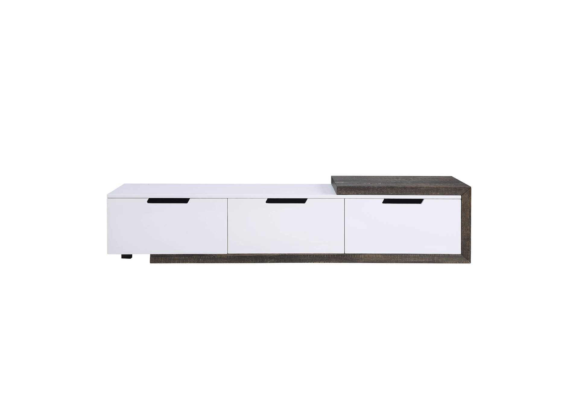Orion TV Stand - 91680 - Scandinavian, Mid-Century Modern - High Gloss, Veneer - Paper, Mdf, Metal - White High Gloss and Rustic Oak