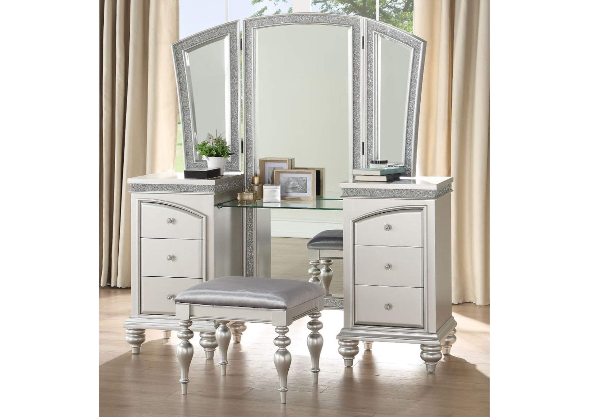 Maverick Vanity Desk and Mirror, Platinum - 1 Set in 3 Cartons image 1
