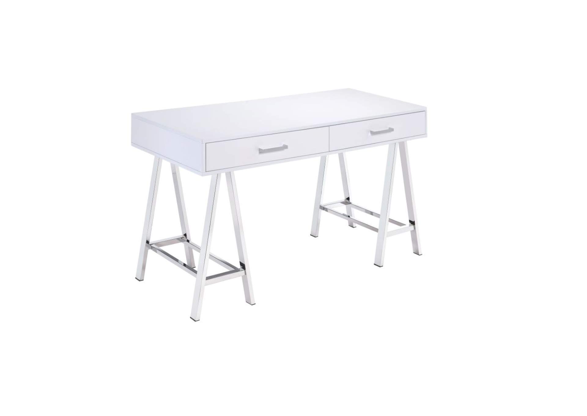 Coleen Desk, White High Gloss and Chrome image 1