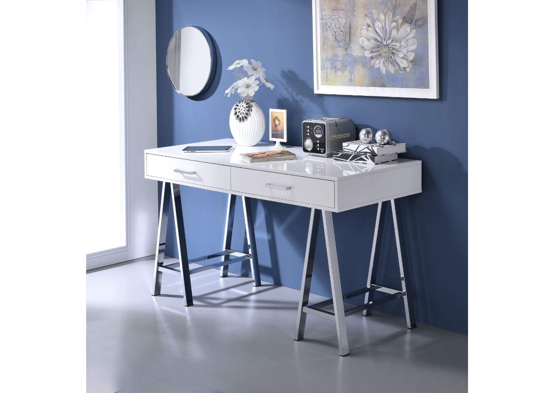 Coleen Desk, White High Gloss and Chrome image 6