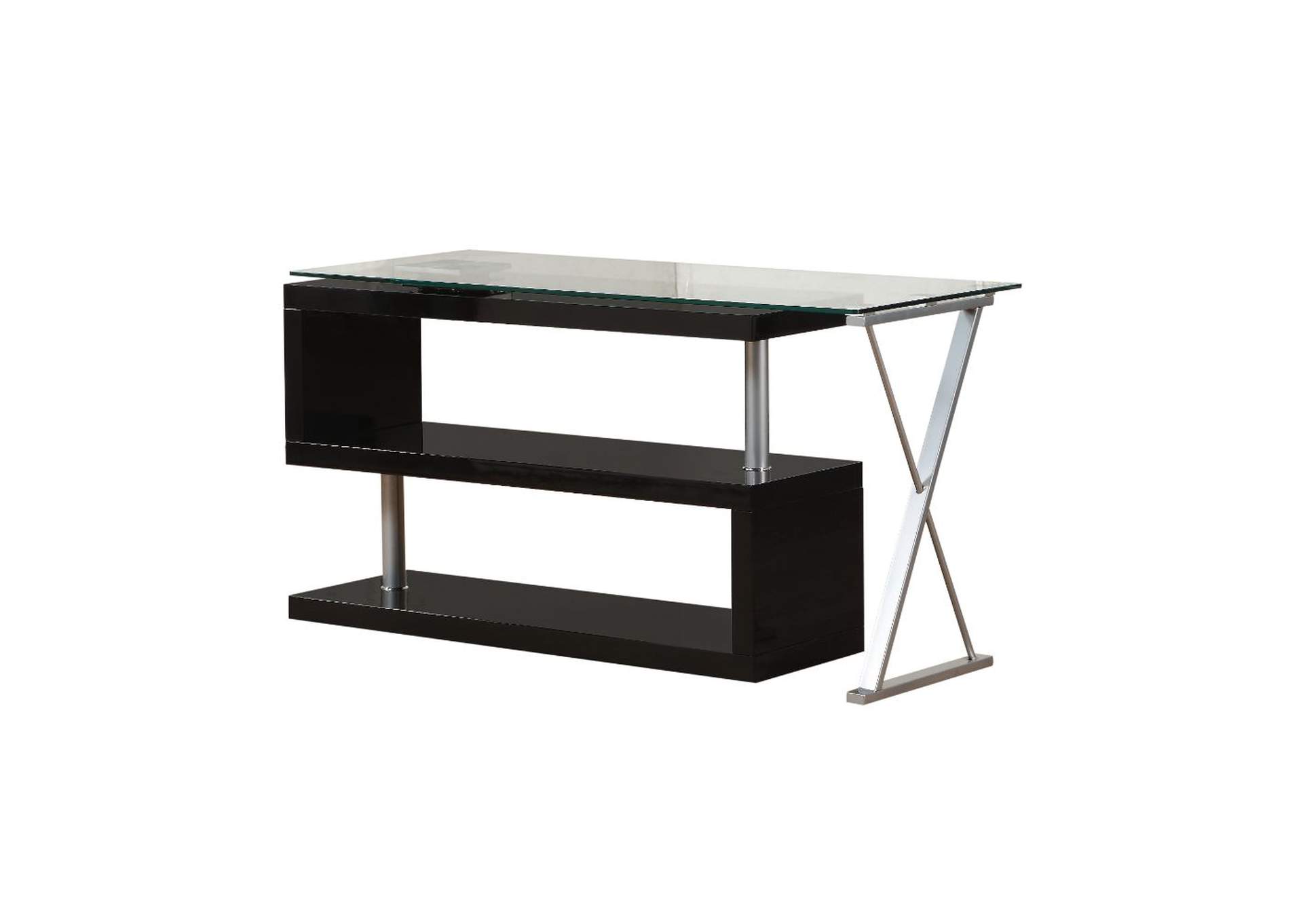 Buck Desk with Swivel, Black High Gloss and Clear Glass image 1