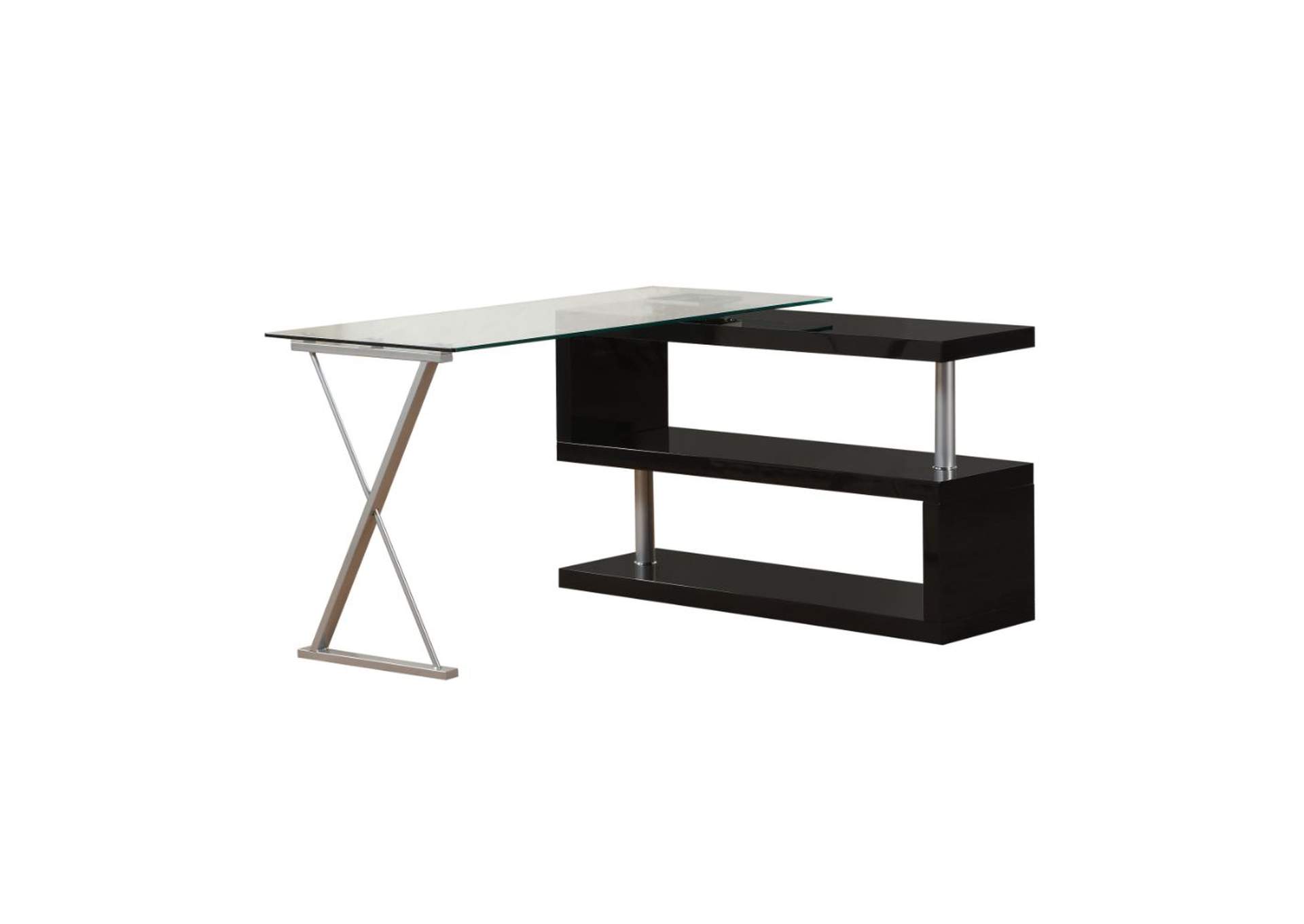 Buck Desk with Swivel, Black High Gloss and Clear Glass image 3