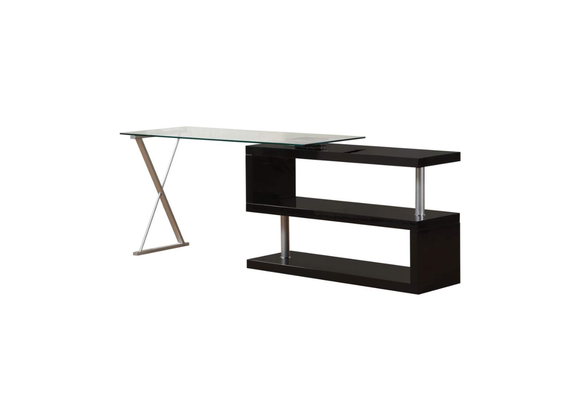 Buck Desk with Swivel, Black High Gloss and Clear Glass image 4