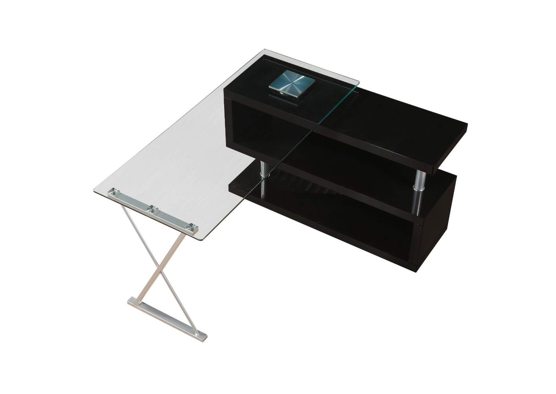 Buck Desk with Swivel, Black High Gloss and Clear Glass image 6