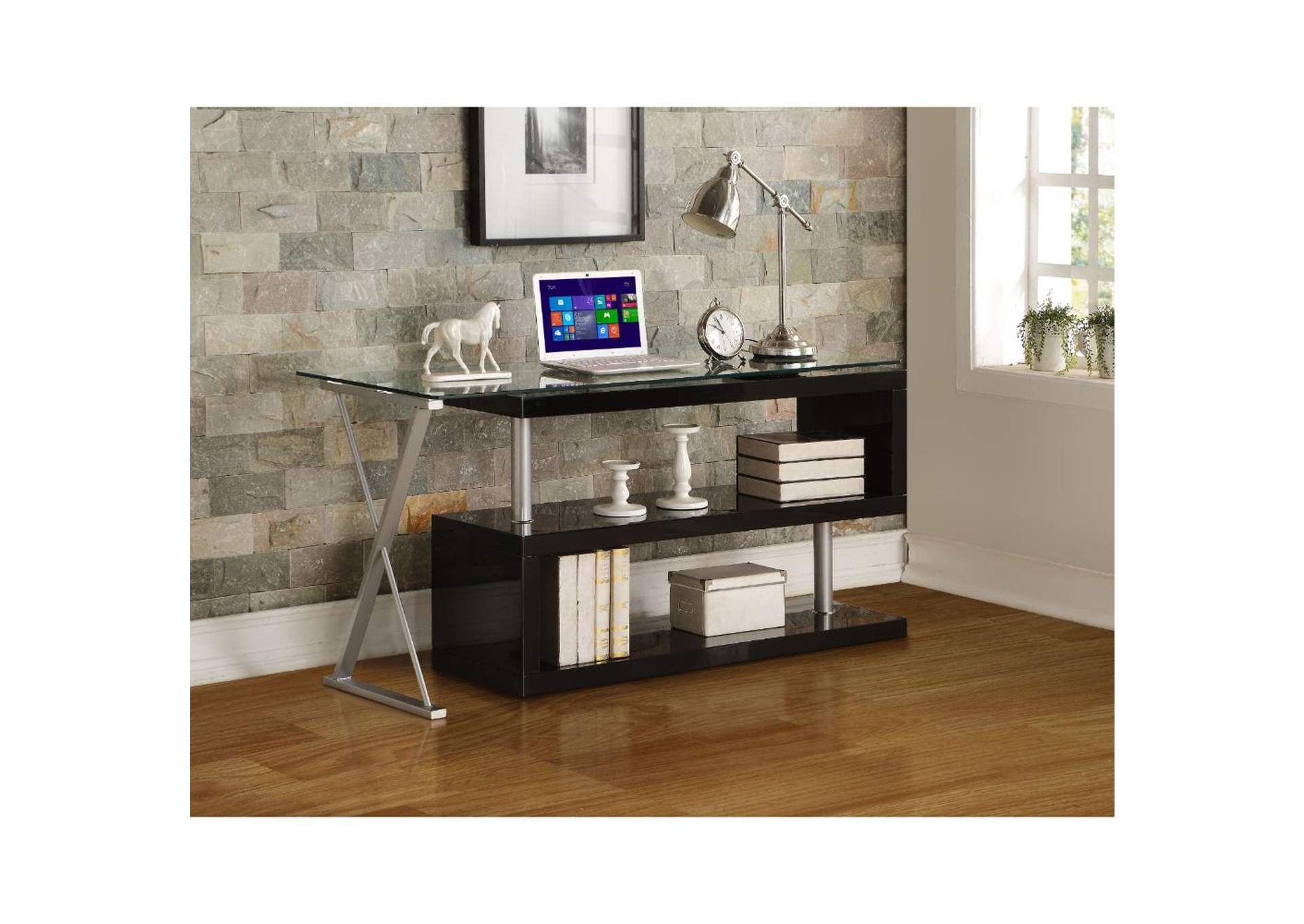 Buck Desk with Swivel, Black High Gloss and Clear Glass image 7