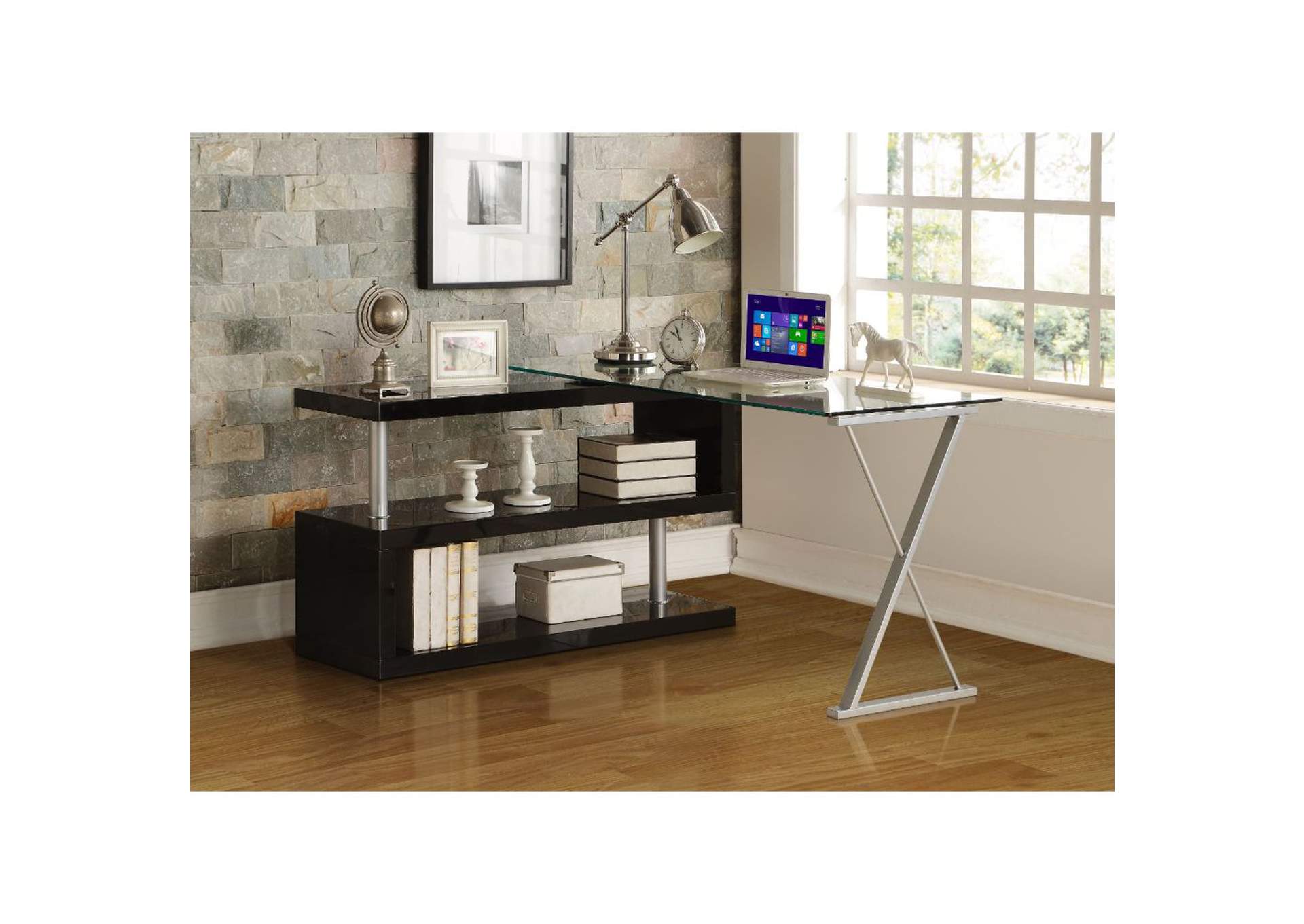 Buck Desk with Swivel, Black High Gloss and Clear Glass image 8