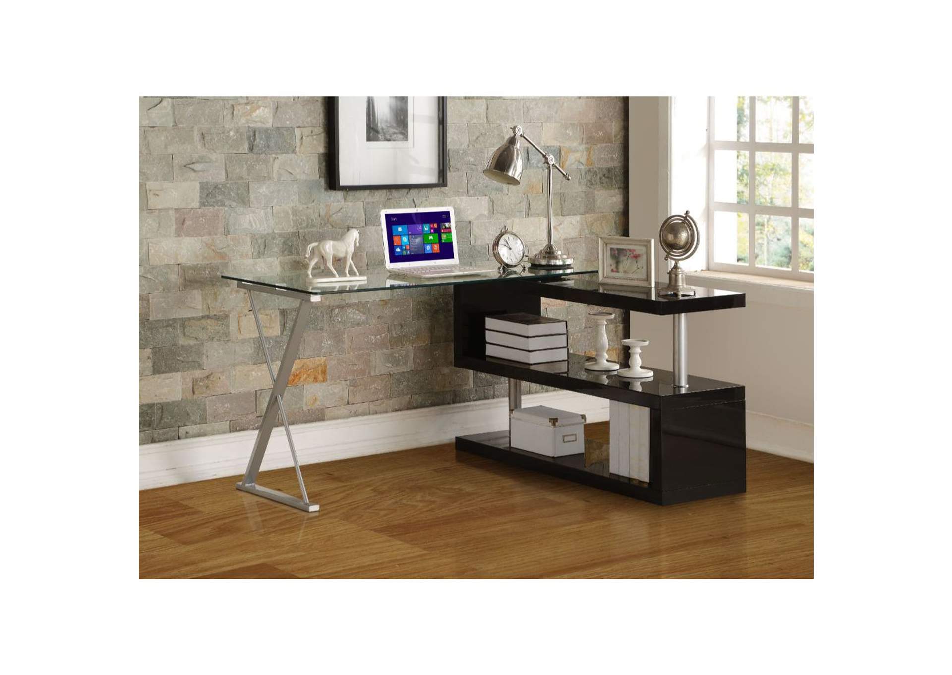 Buck Desk with Swivel, Black High Gloss and Clear Glass image 9