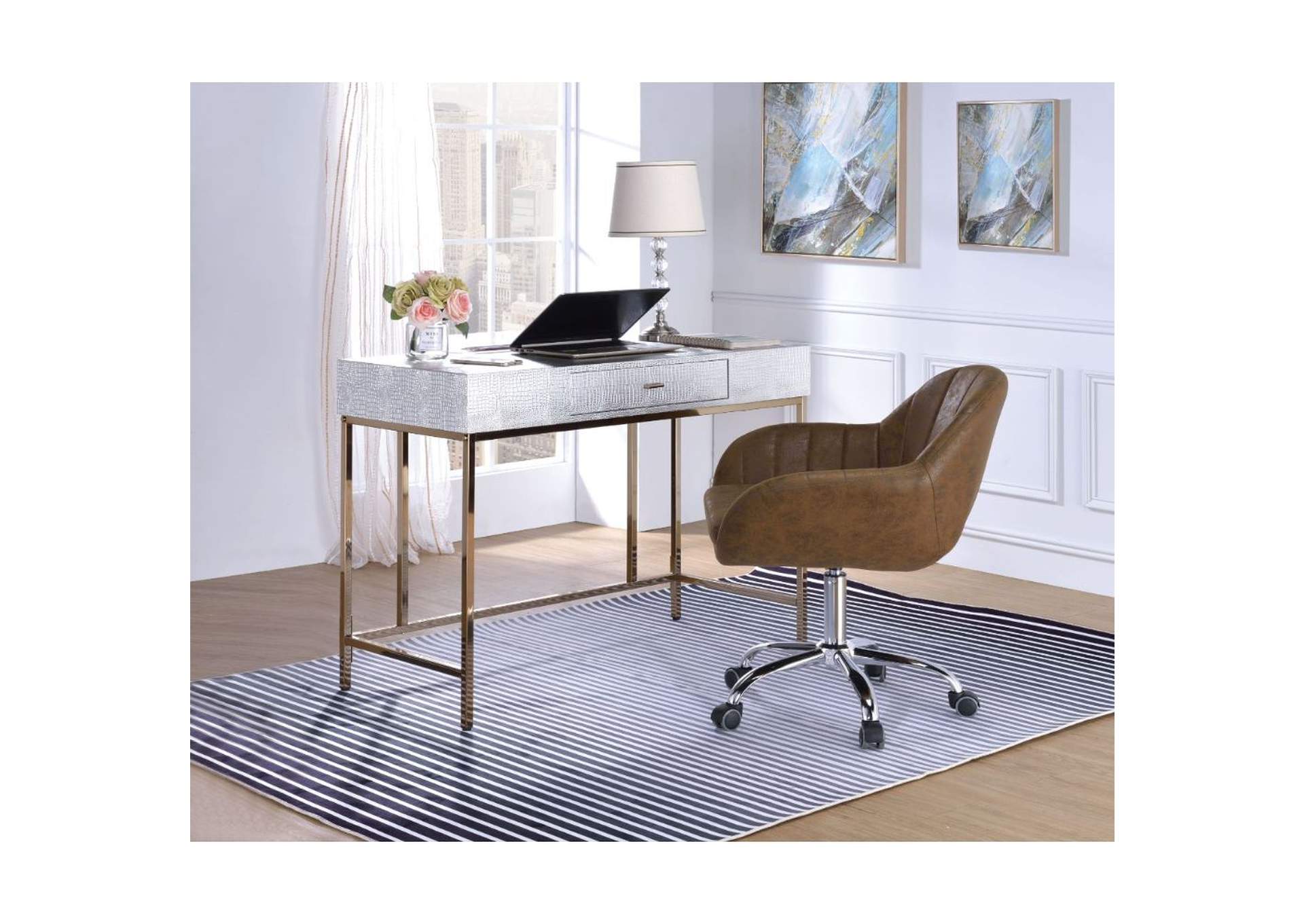 Piety Vanity Desk, Silver Pu and Champagne image 3