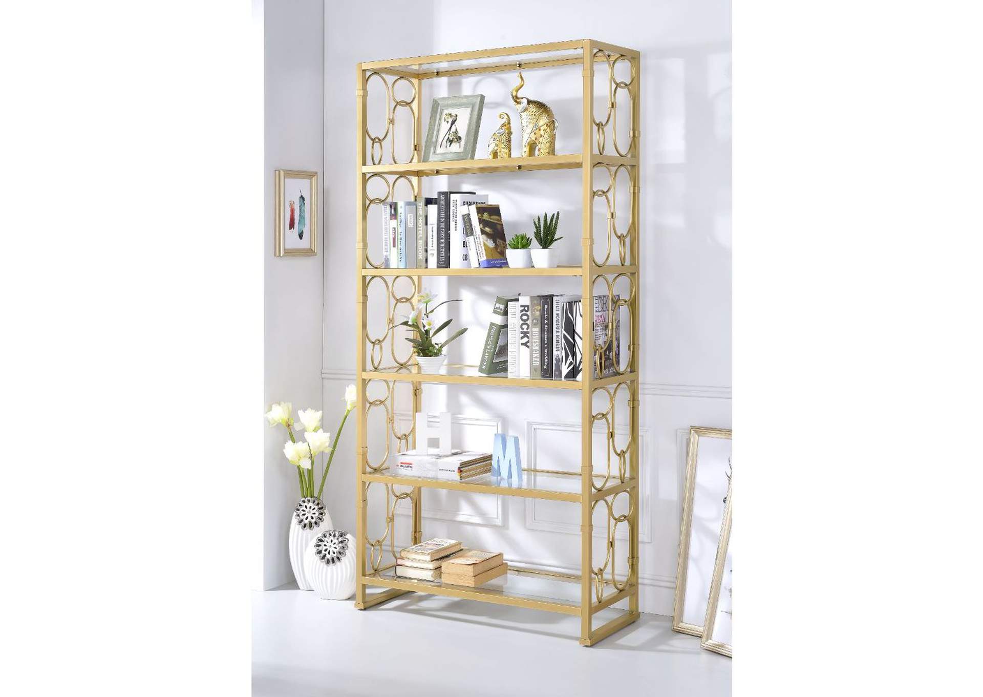 Milavera Bookshelf, Clear Glass and Gold - 1 Set in 2 Cartons image 6