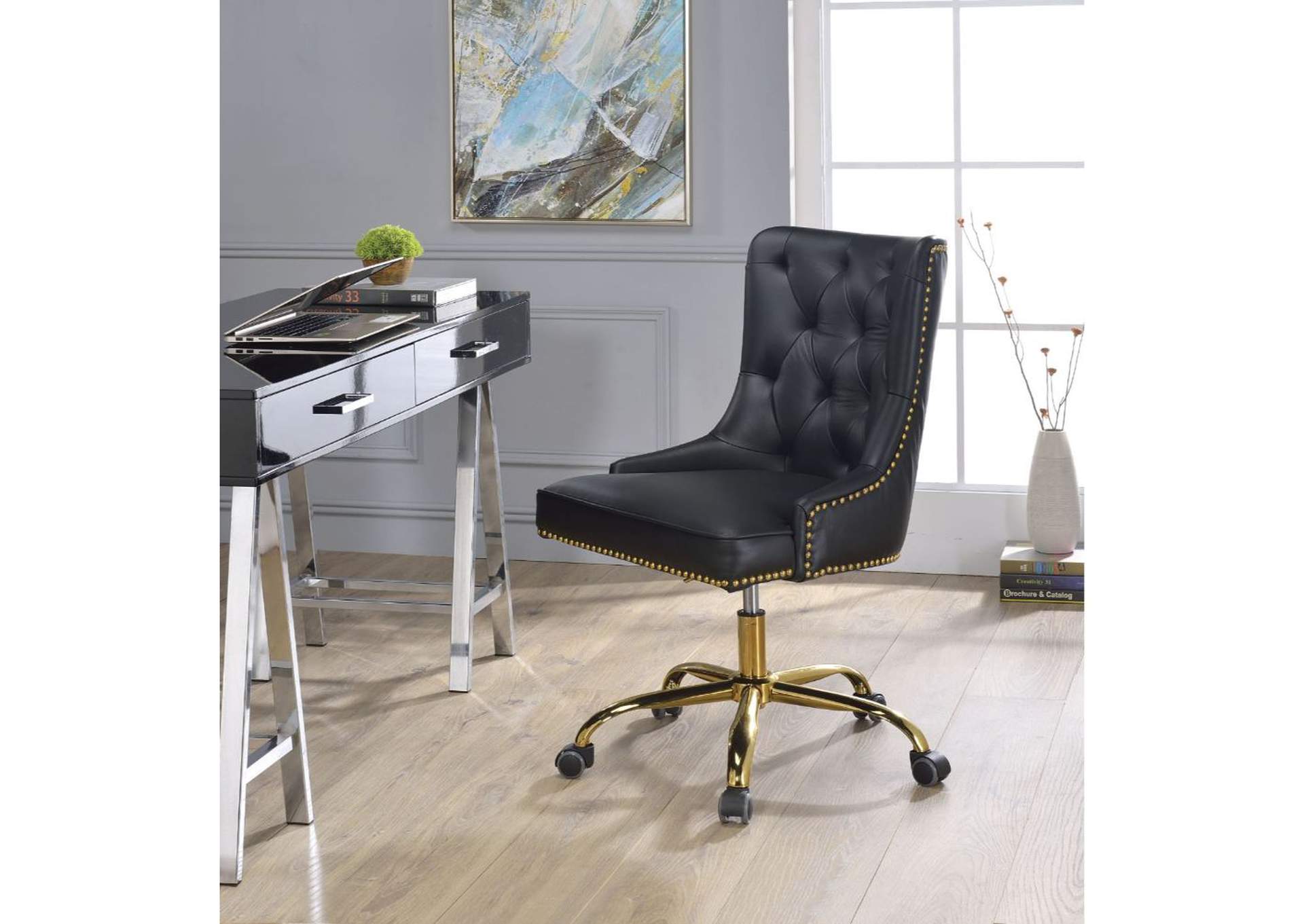 Purlie Office Chair, Black Pu and Gold image 1