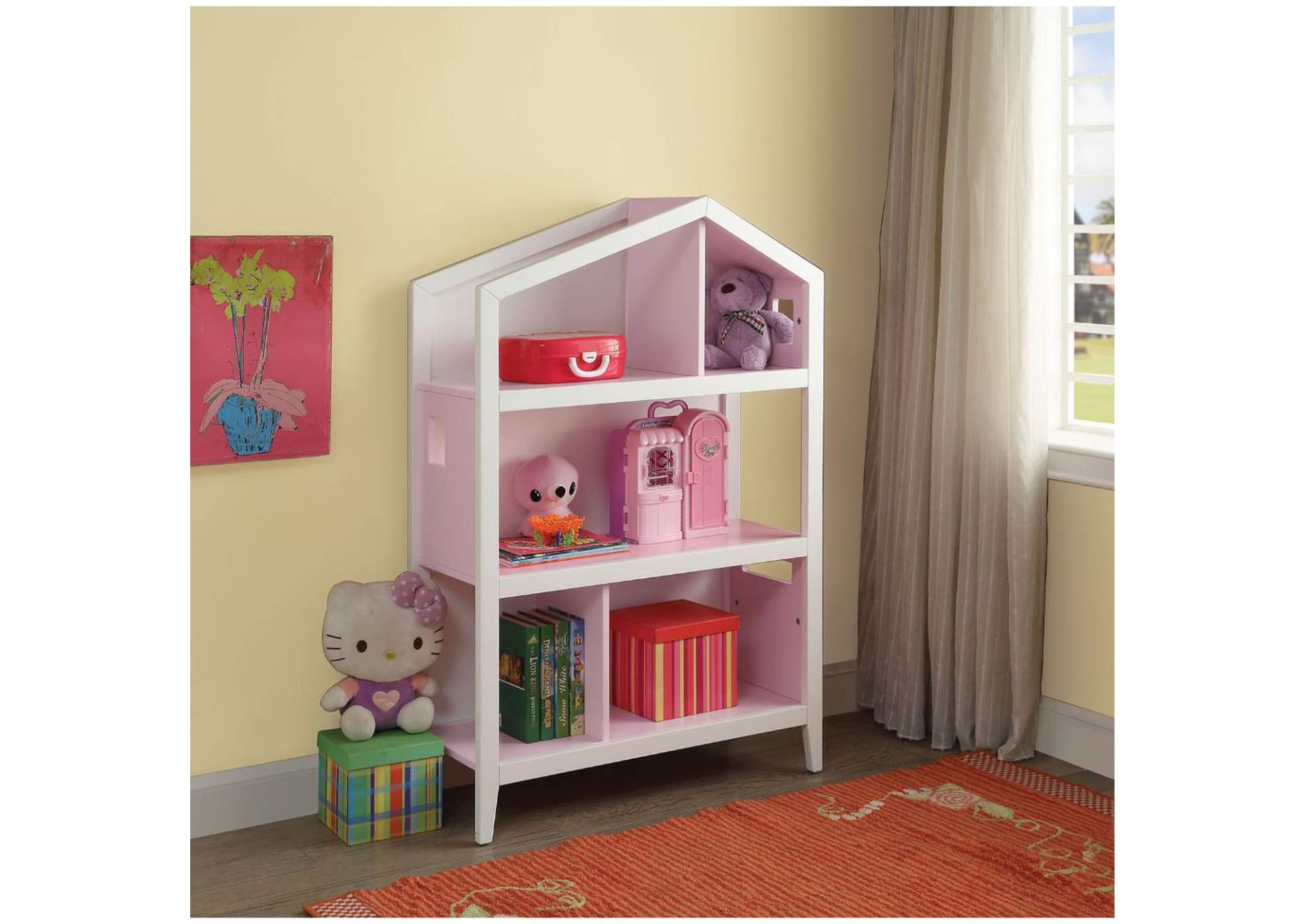 Doll Cottage Bookcase, White and Pink image 3