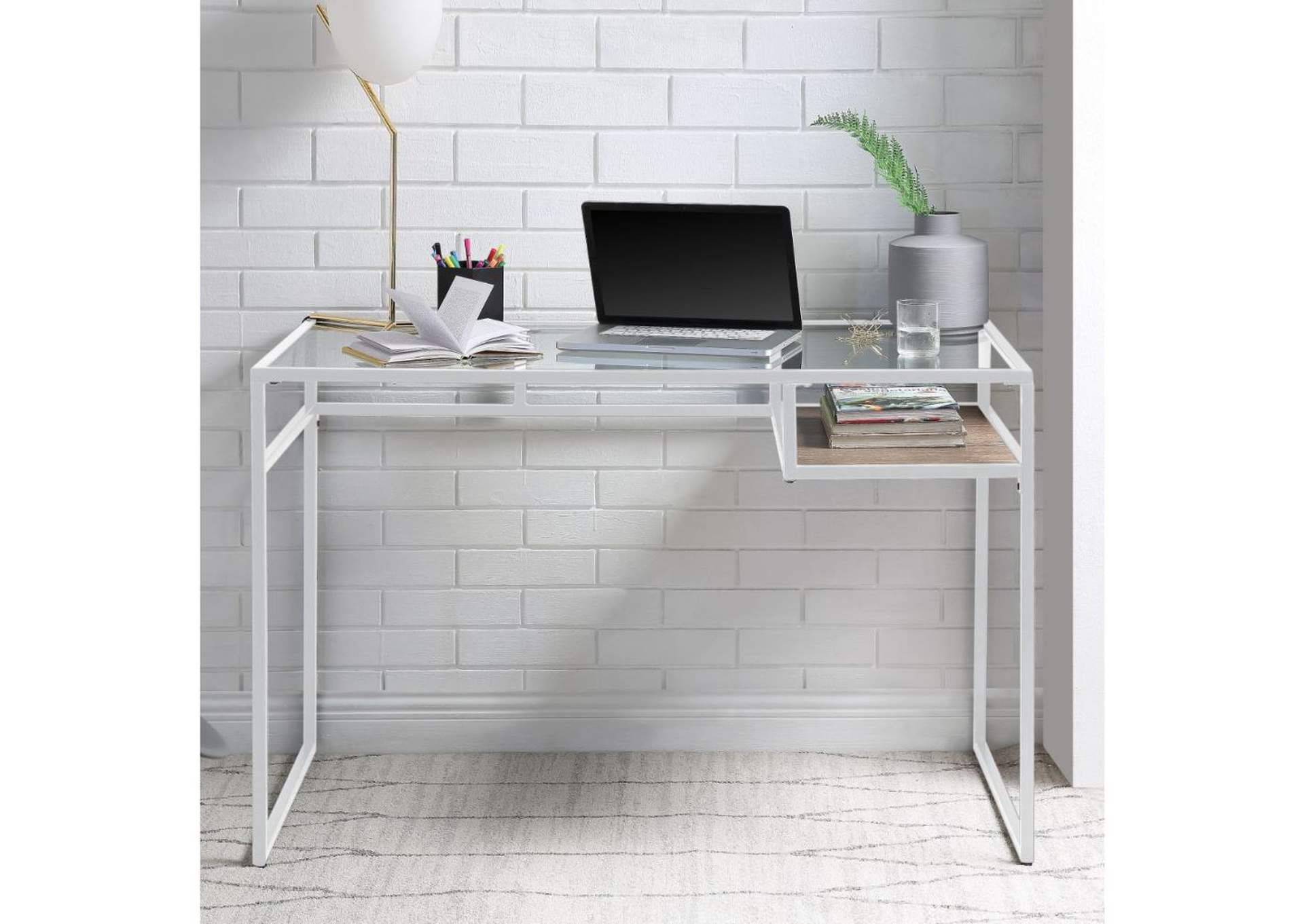 Yasin Desk, White and Glass image 1