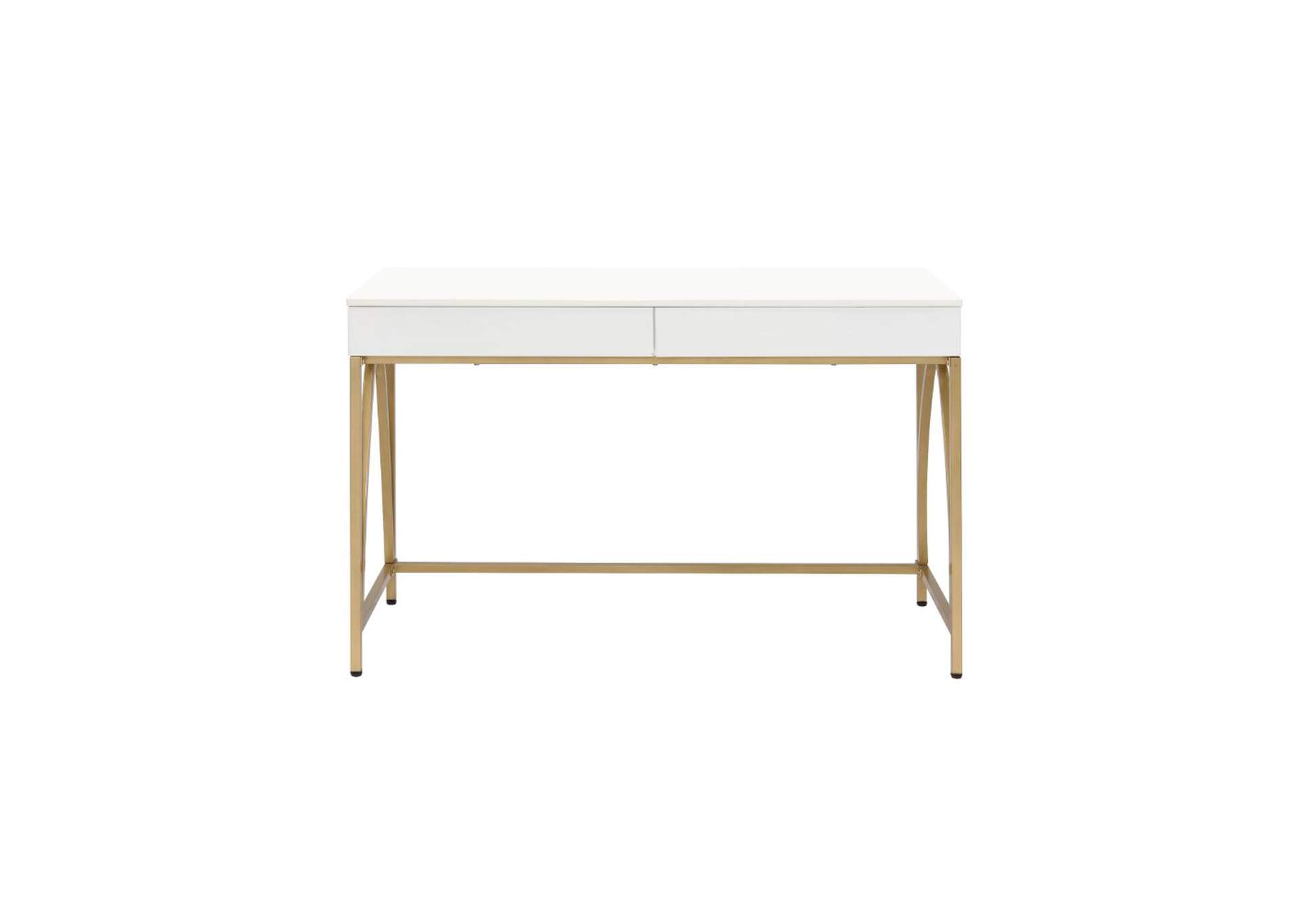Lightmane Desk - 92660 - Contemporary - Metal Tube, High Gloss, Mdf - White High Gloss and Gold