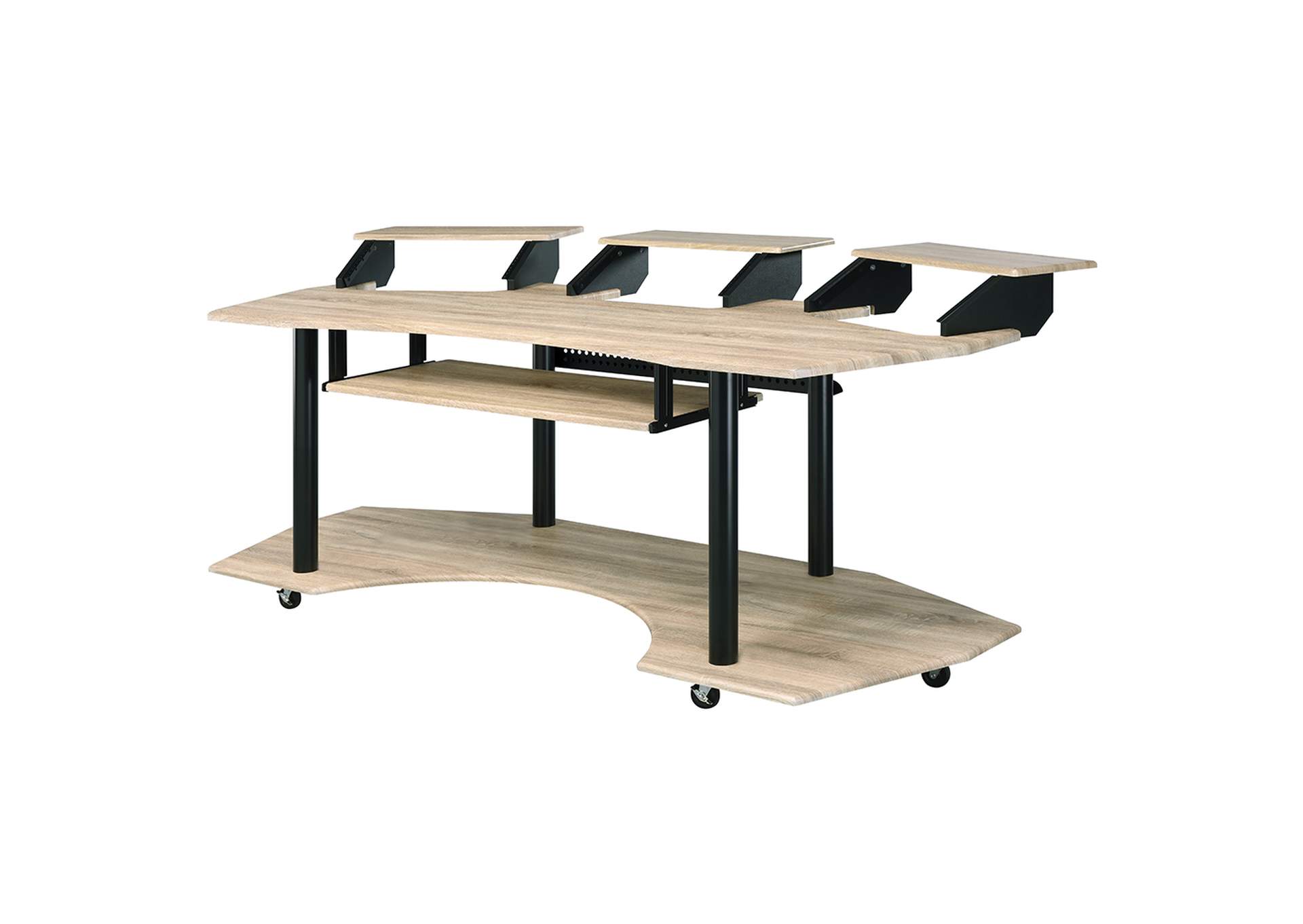 Eleazar Computer Desk - 92897 - Contemporary - Metal Tube - Steel, Veneer - Pvc Air Compressor, Mdf, Pb - Natural Oak