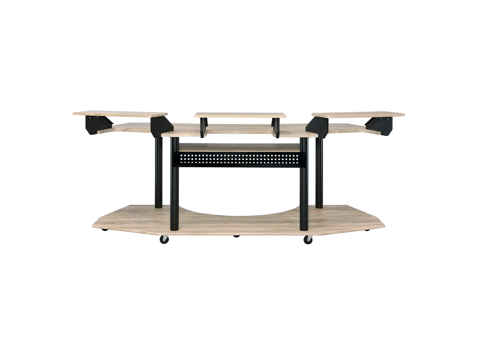 Eleazar Computer Desk - 92897 - Contemporary - Metal Tube - Steel, Veneer - Pvc Air Compressor, Mdf, Pb - Natural Oak