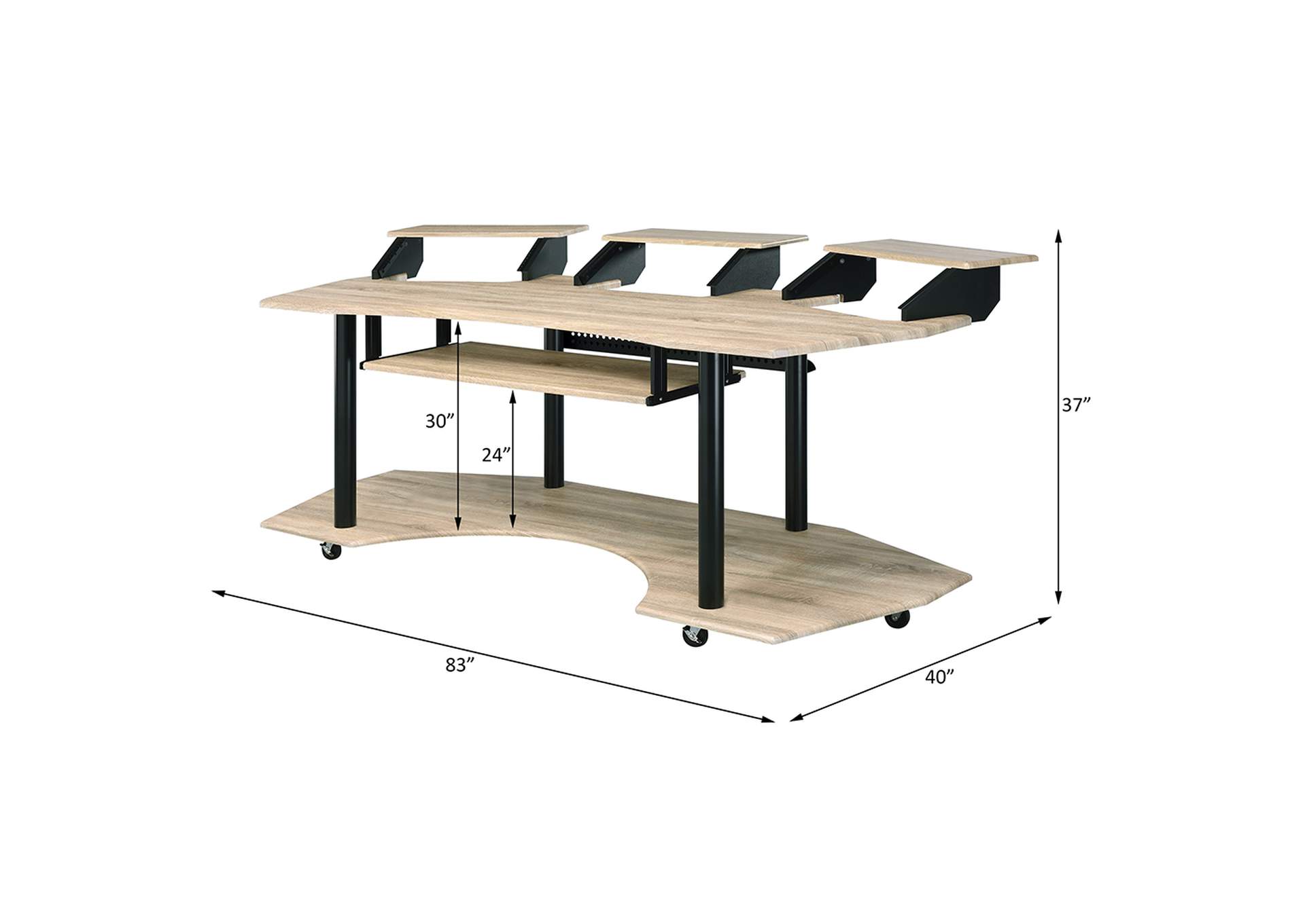 Eleazar Computer Desk - 92897 - Contemporary - Metal Tube - Steel, Veneer - Pvc Air Compressor, Mdf, Pb - Natural Oak
