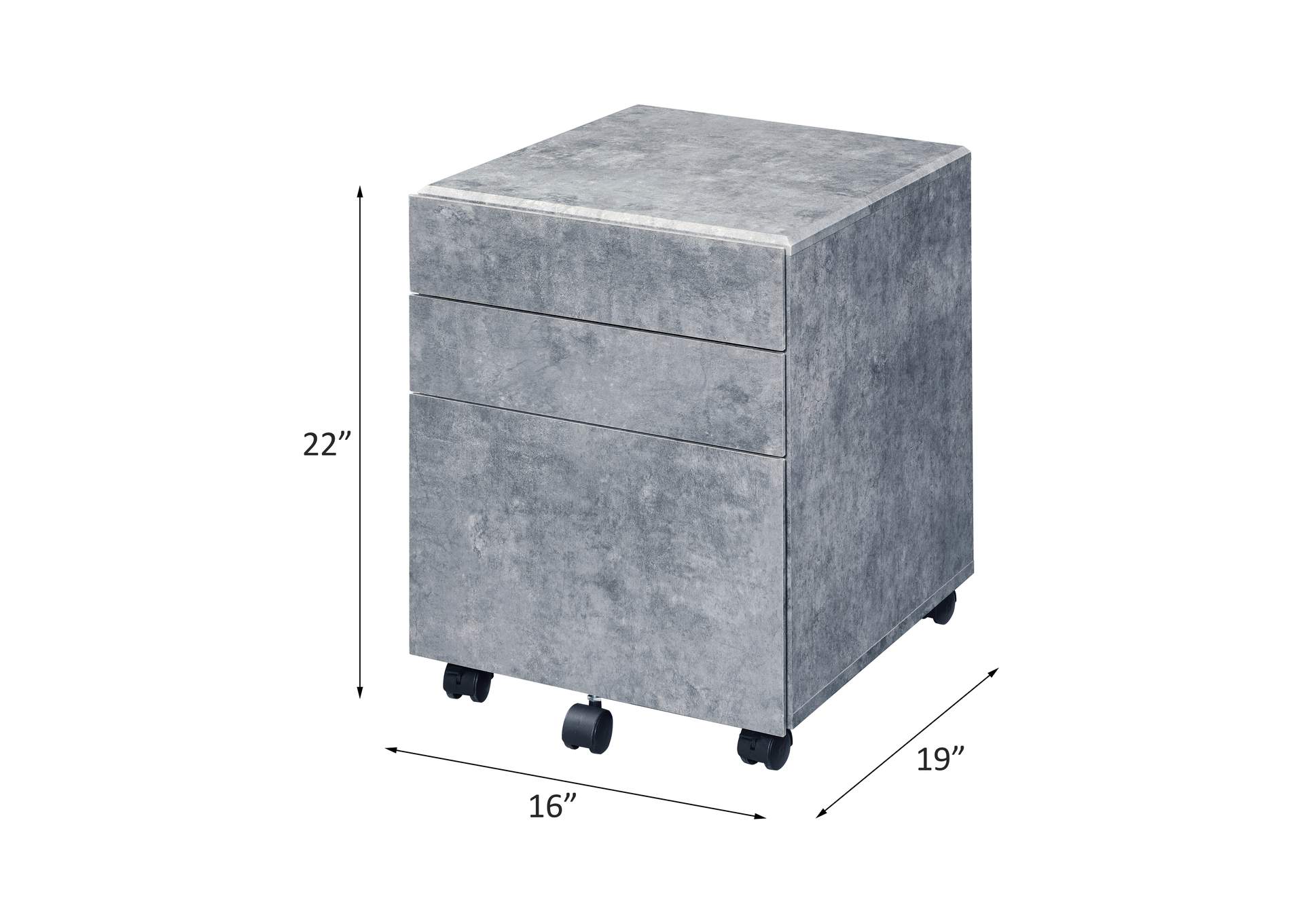 Jurgen File Cabinet - 92909 - Industrial, Contemporary - Veneer - Pvc, Mdf, Pb, Casters - Faux Concrete and Silver