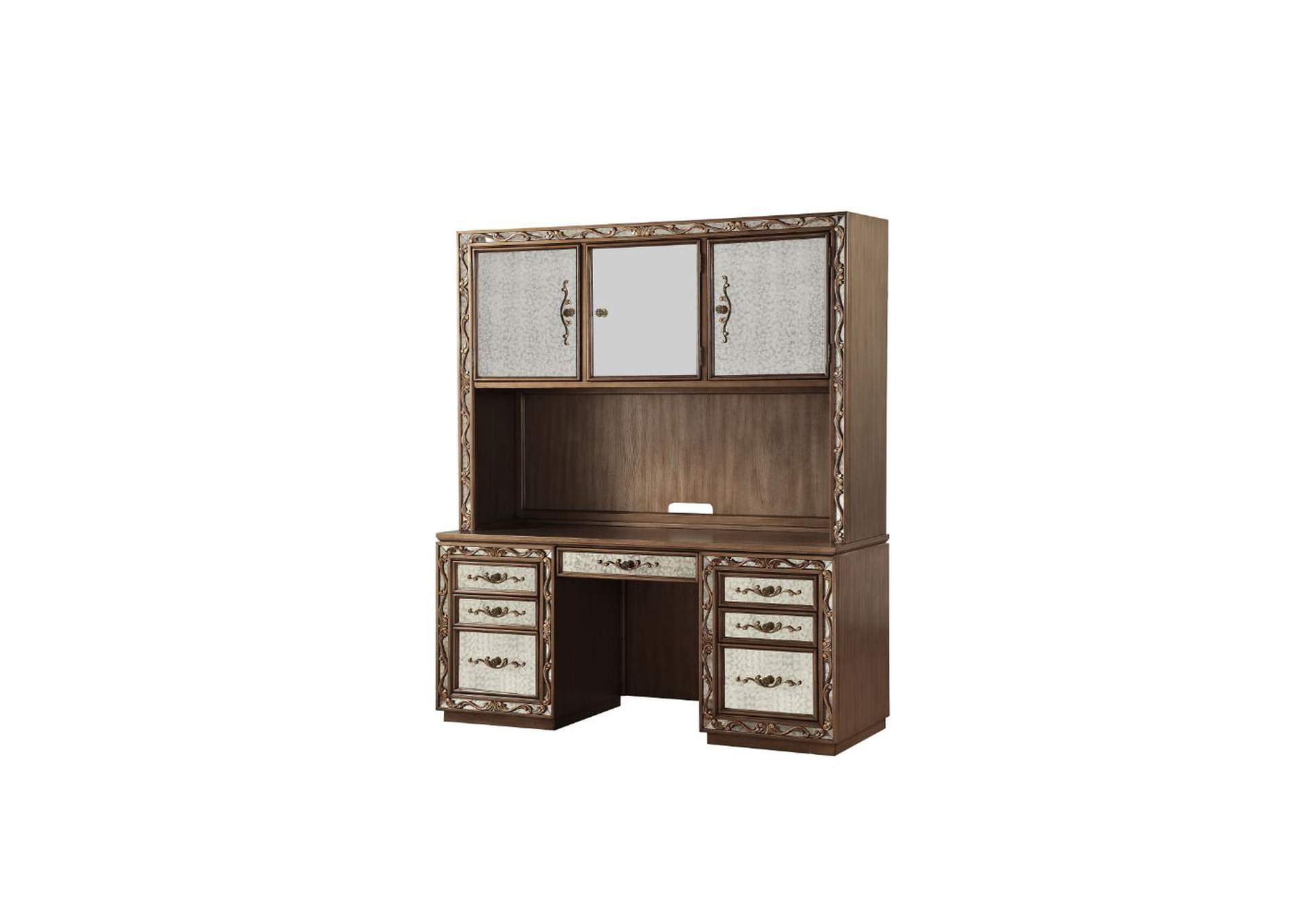 Orianne Computer Desk and Hutch, Antique Gold - 1 Set in 2 Cartons image 1