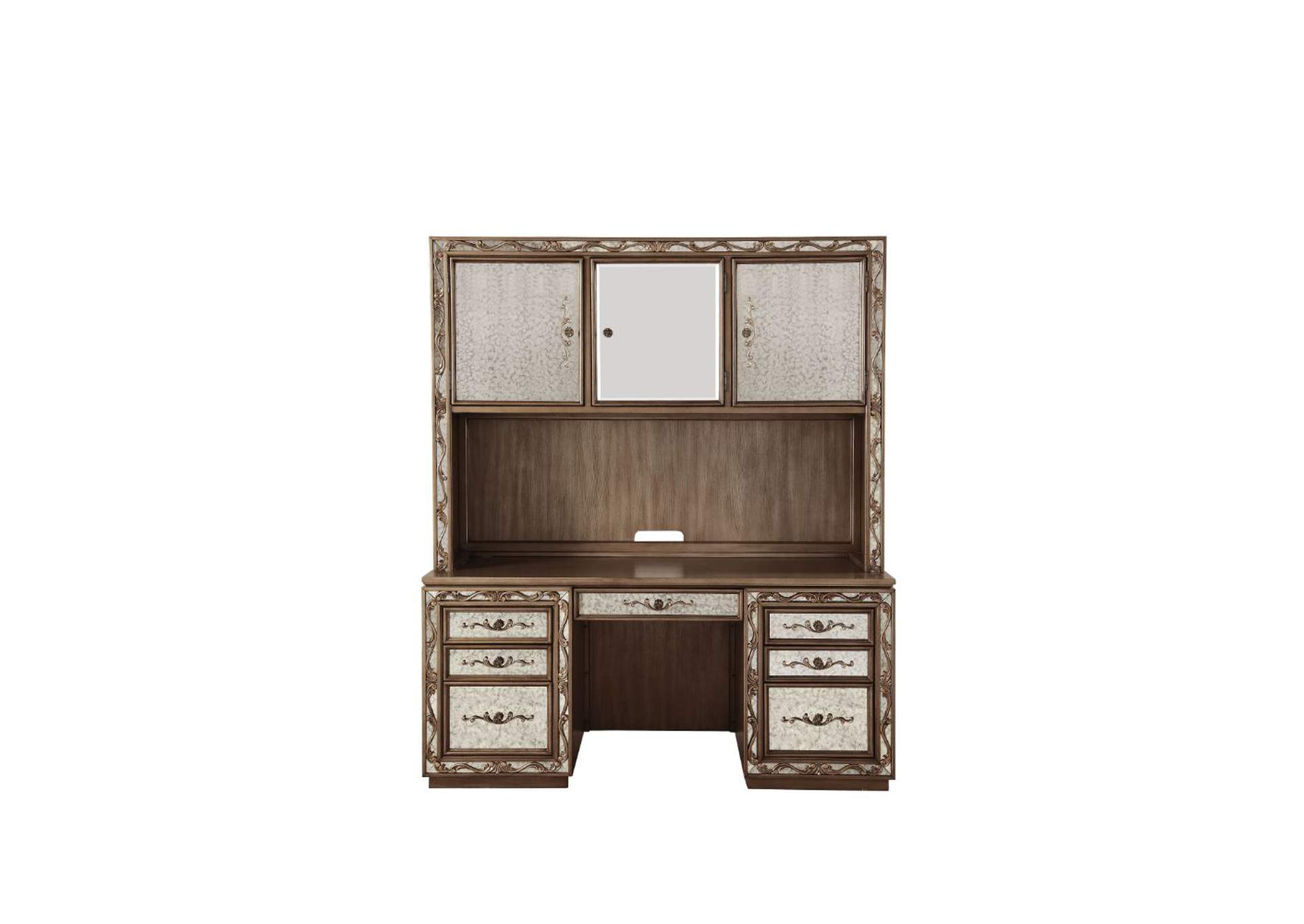 Orianne Computer Desk and Hutch, Antique Gold - 1 Set in 2 Cartons image 3
