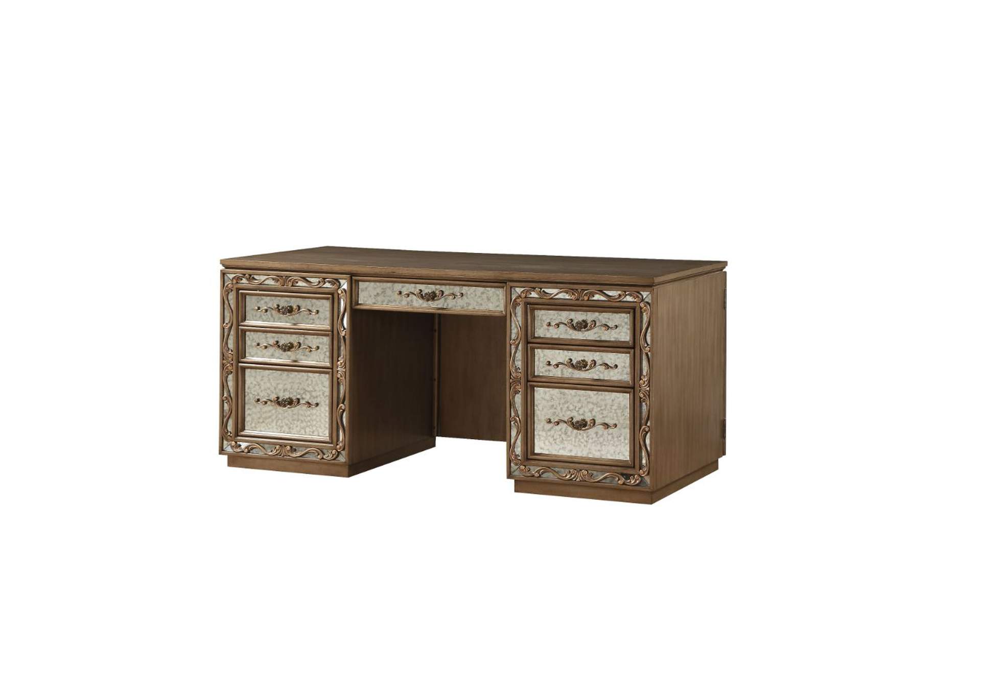 Orianne Computer Desk and Hutch, Antique Gold - 1 Set in 2 Cartons image 6