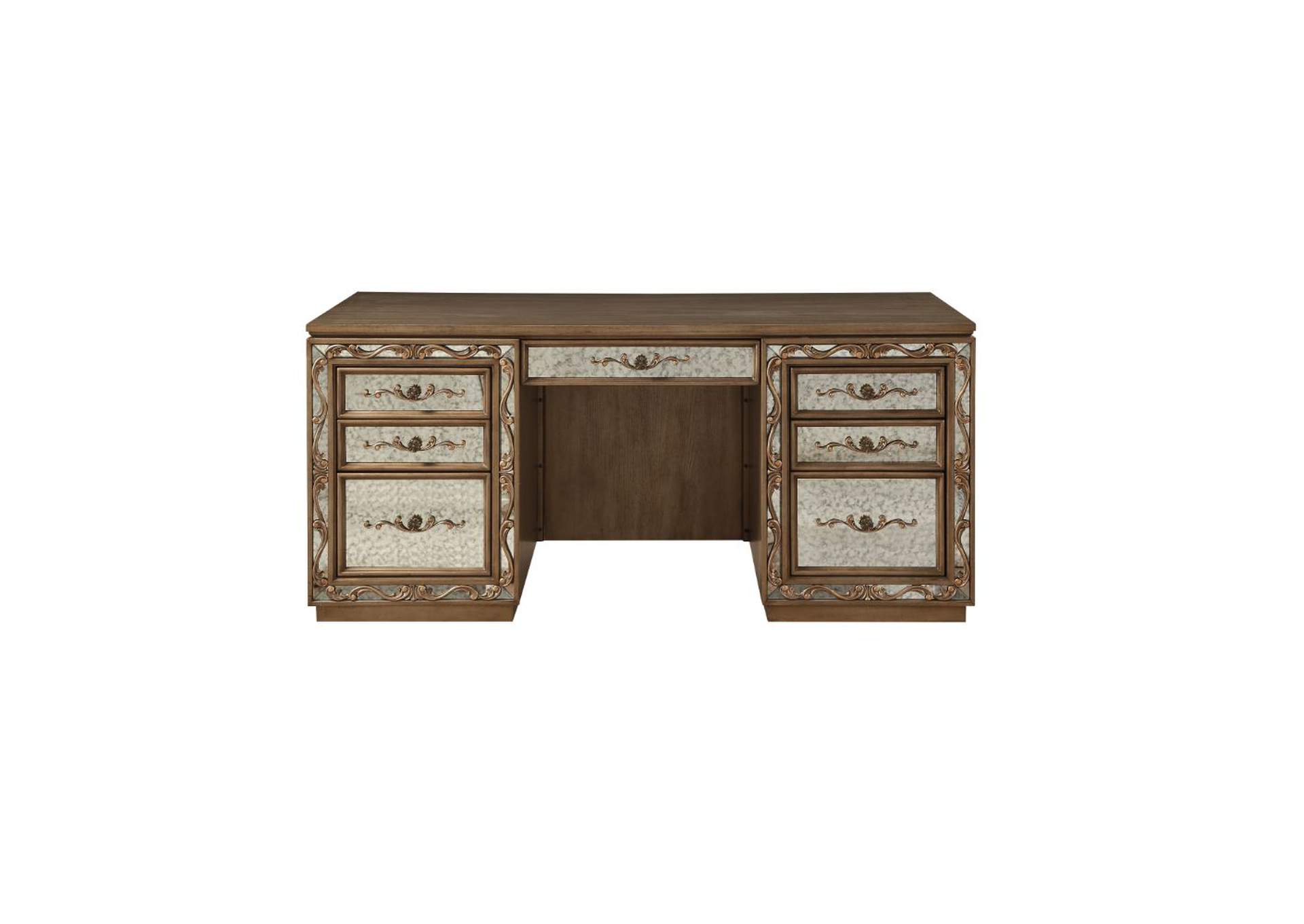 Orianne Computer Desk and Hutch, Antique Gold - 1 Set in 2 Cartons image 7