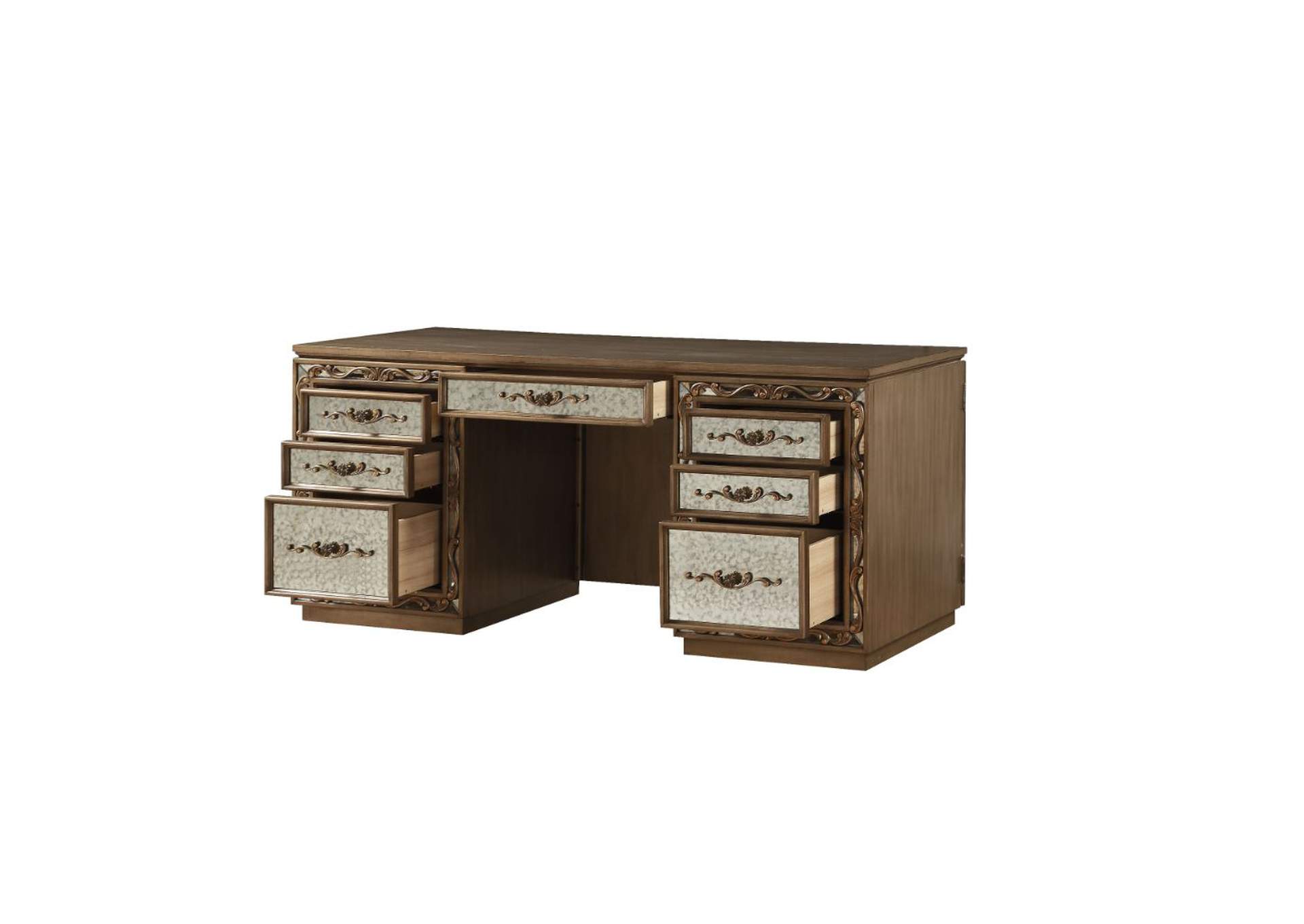 Orianne Computer Desk and Hutch, Antique Gold - 1 Set in 2 Cartons image 8