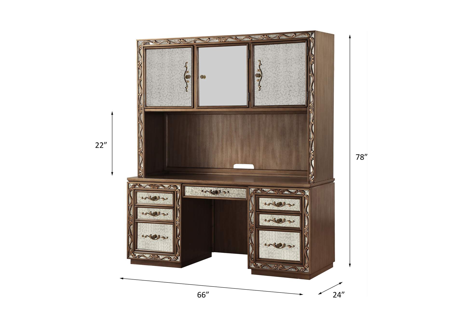 Orianne Computer Desk and Hutch, Antique Gold - 1 Set in 2 Cartons image 11