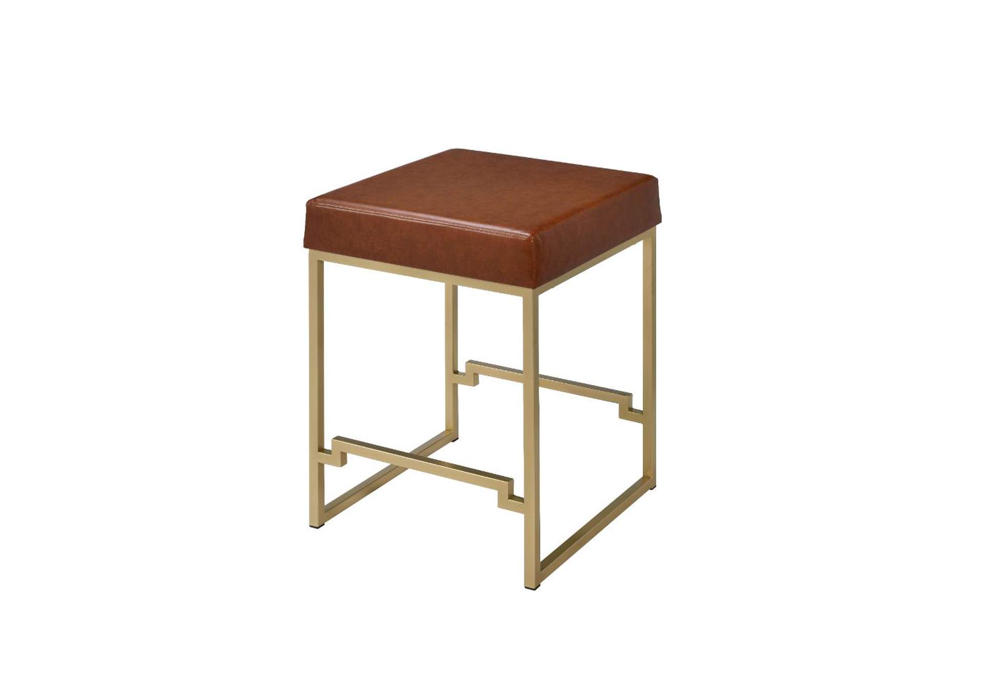 Boice Counter Height Stool - 1 Piece, Light Brown Pu and Gold, 25" Seat Height image 1