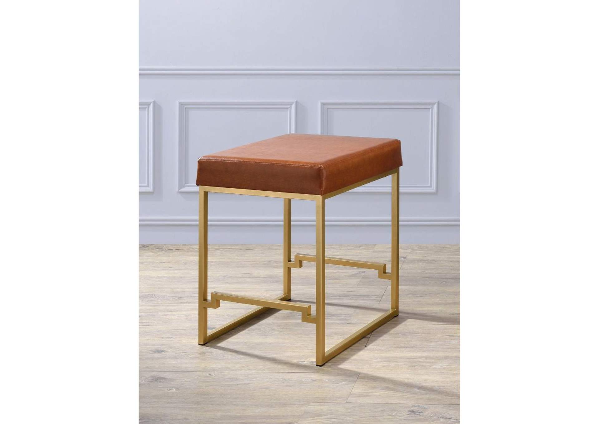 Boice Counter Height Stool - 1 Piece, Light Brown Pu and Gold, 25