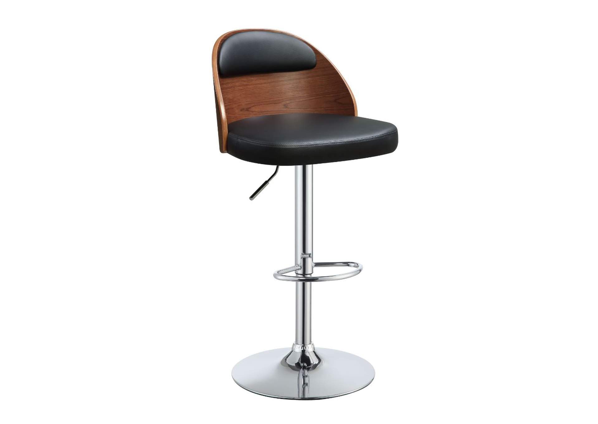 Camila Adjustable Stool with Swivel - 1 Piece, Black Pu and Walnut, 25"~33" Seat Height image 1
