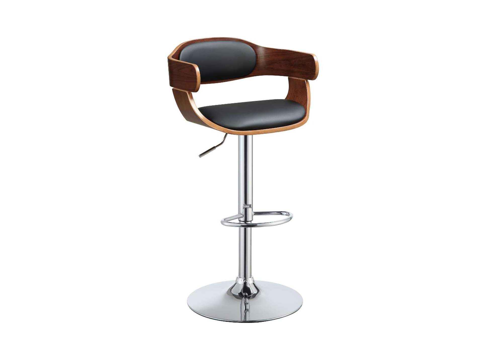 Camila Adjustable Stool with Swivel - 1 Piece, Black Pu and Walnut, 24"~32" Seat Height image 1