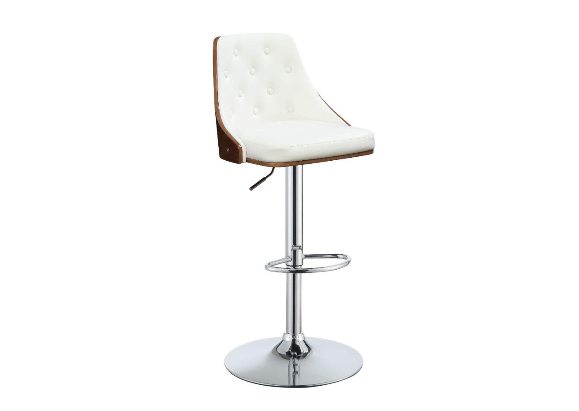 Camila Adjustable Stool with Swivel - 1 Piece, White Pu and Walnut, 25"~33" Seat Height image 1