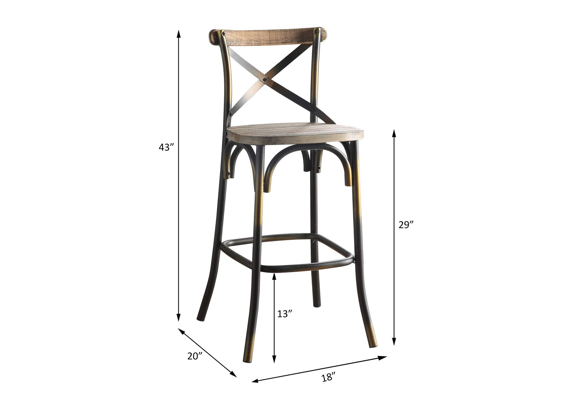 Zaire Bar Chair - 1 Piece, Antique Copper and Antique Oak, 29